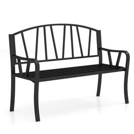 Gymax - 51'' Metal Garden Bench Patio Slatted Bench for 2-3 People & Park-Style Loveseat - Black