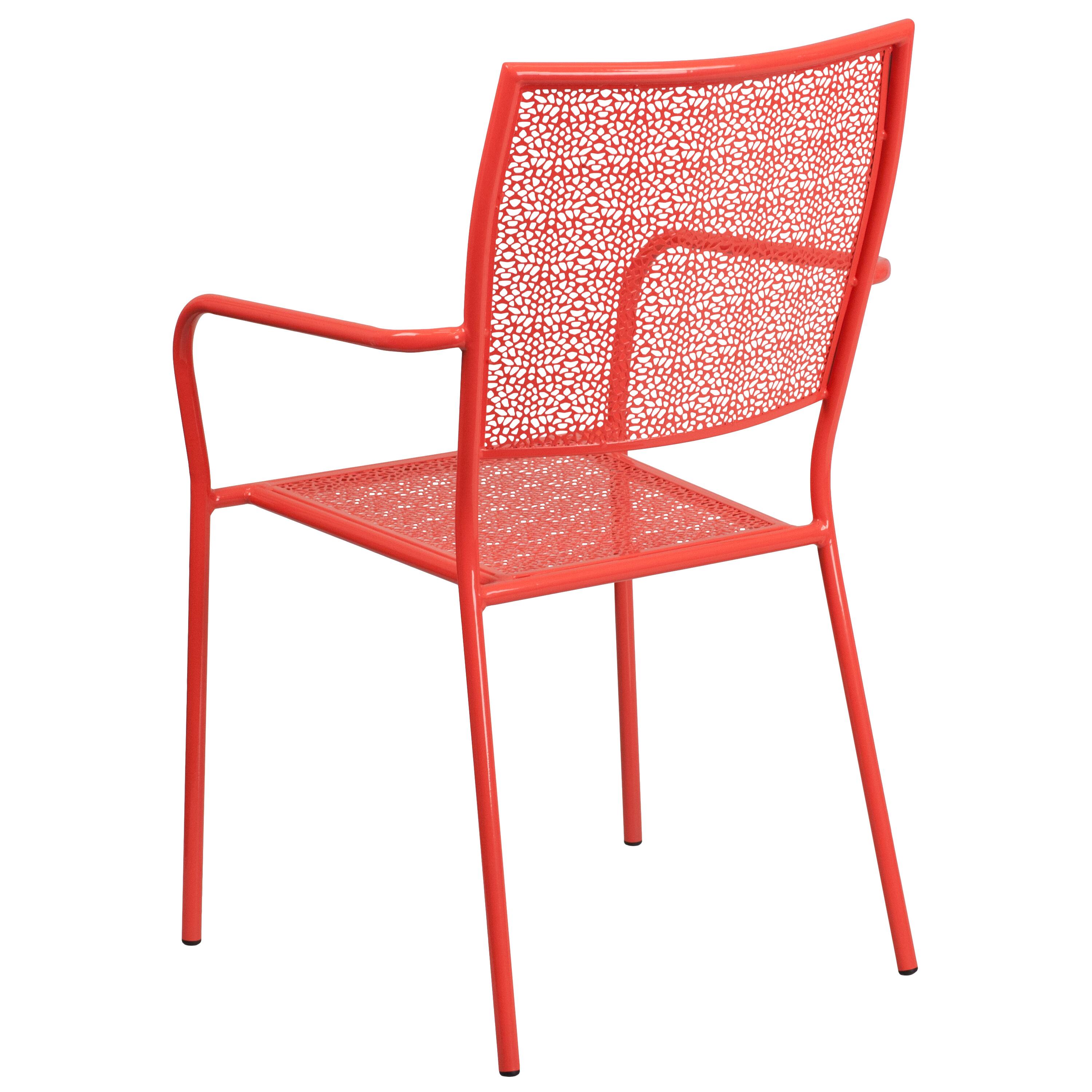 Alt View 5. Emma + Oliver - Commercial Grade Colorful Metal Patio Arm Chair with Square Back - Coral.