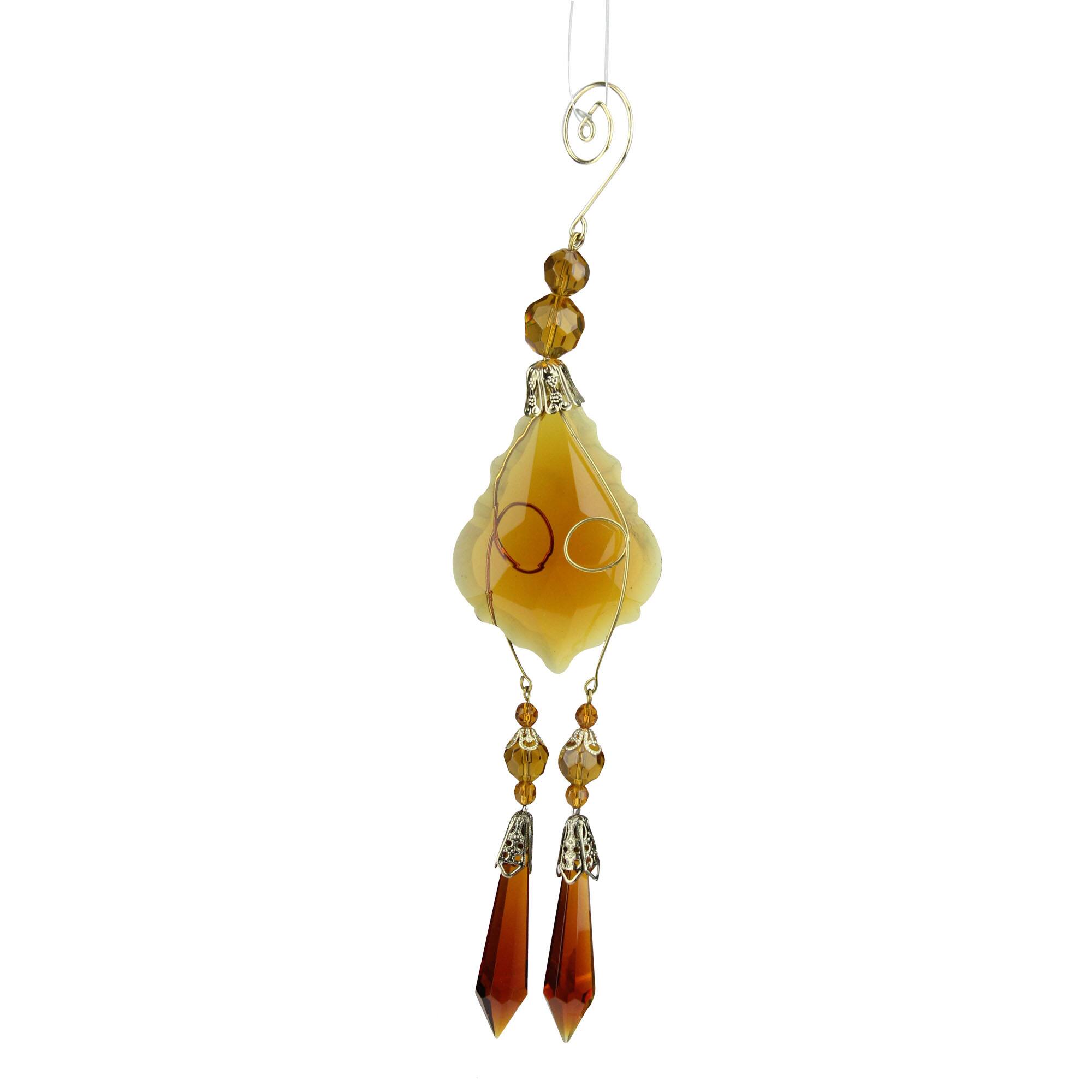 Front. Allstate - 9" Amber and Gold Faceted Beads Christmas Pendant Ornament - Amber.