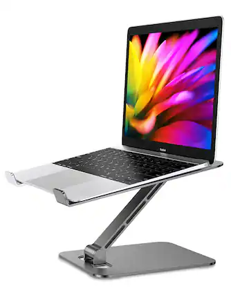 Front. HongFei - Foldable Laptop Stand, Height Adjustable Ergonomic Computer Stand for Desk, Aluminum Portable Laptop Riser - Matte Black.