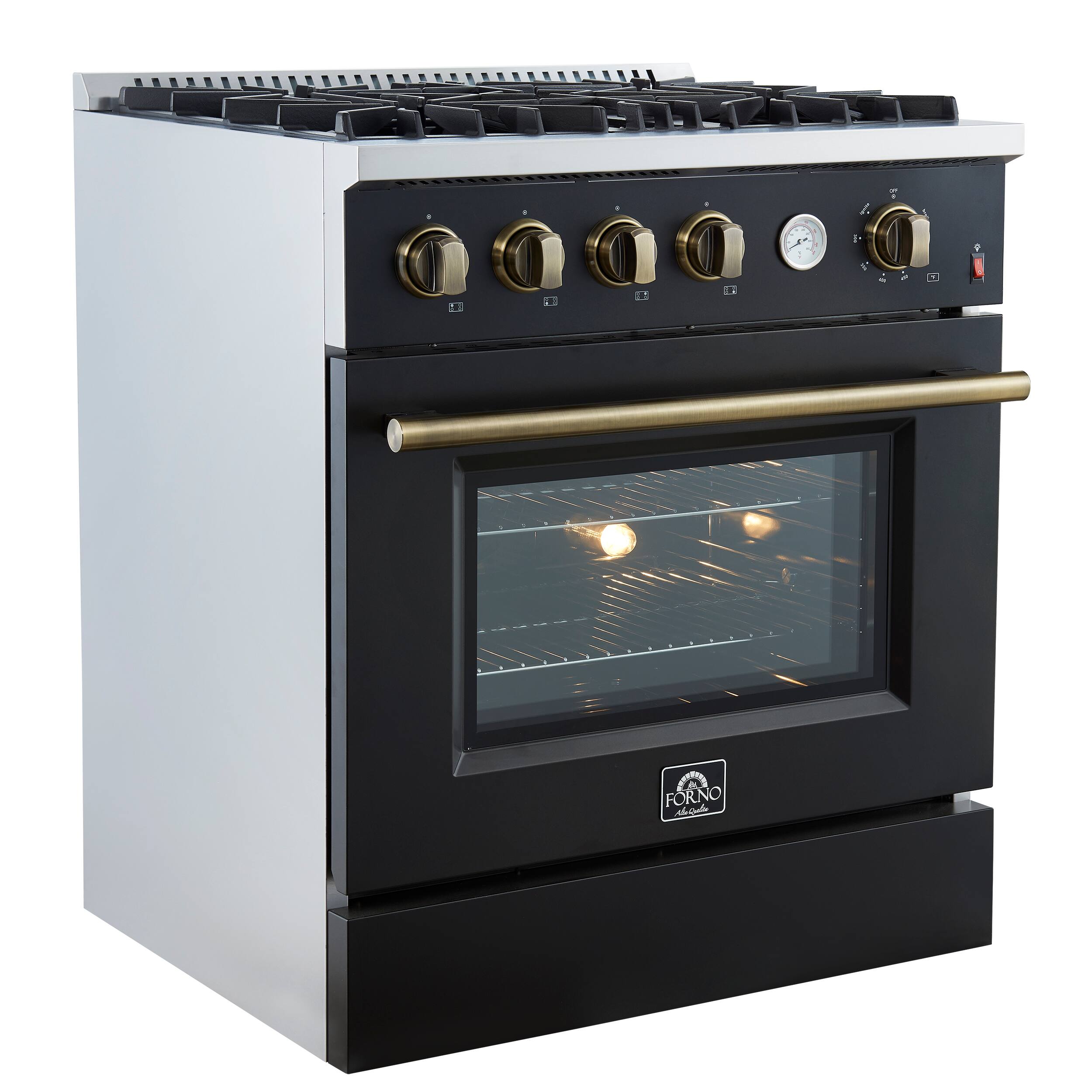 Left. Forno Appliances - Marco 4.32 Cu. Ft. Freestanding Gas Convection Range with Dual Ring Burner - Black.