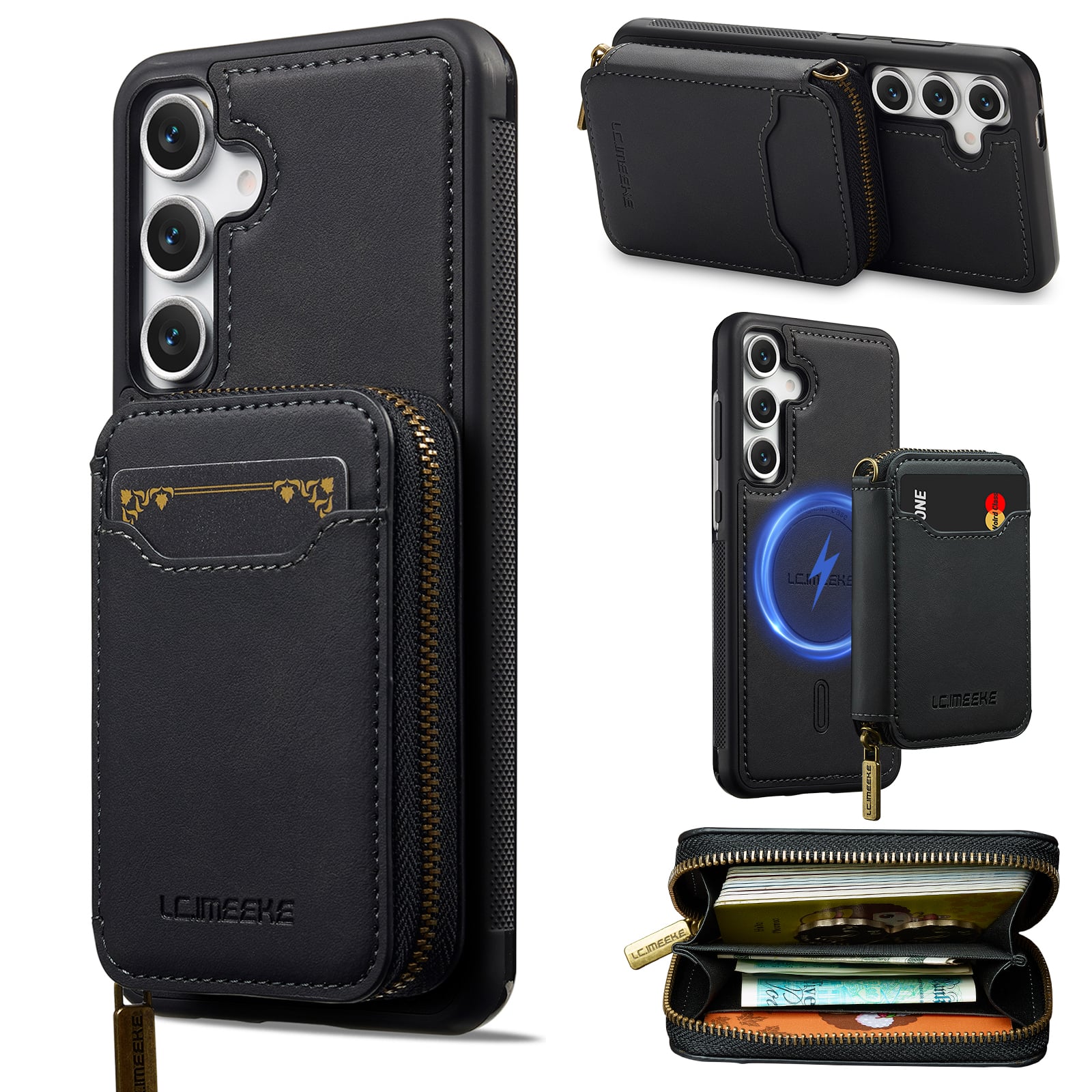 Dteck - 2-in-1 Magnetic Detachable Zipper Wallet Case for Samsung Galaxy A17 5G, RFID Blocking PU Leather Phone Cover - Black