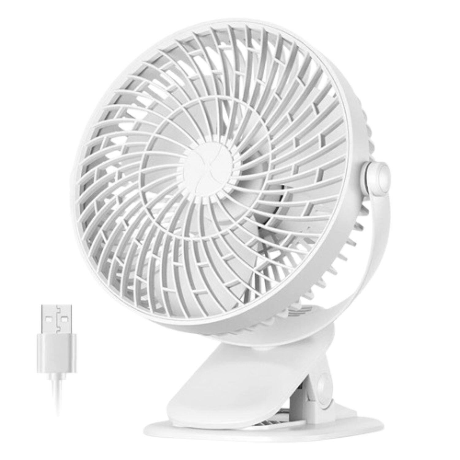 Front. Home Collection - 6-Inch USB Desk Clip-On Fan – Small Portable Air Circulator for Office, Camping, and Stroller Use (White, Plug-In).