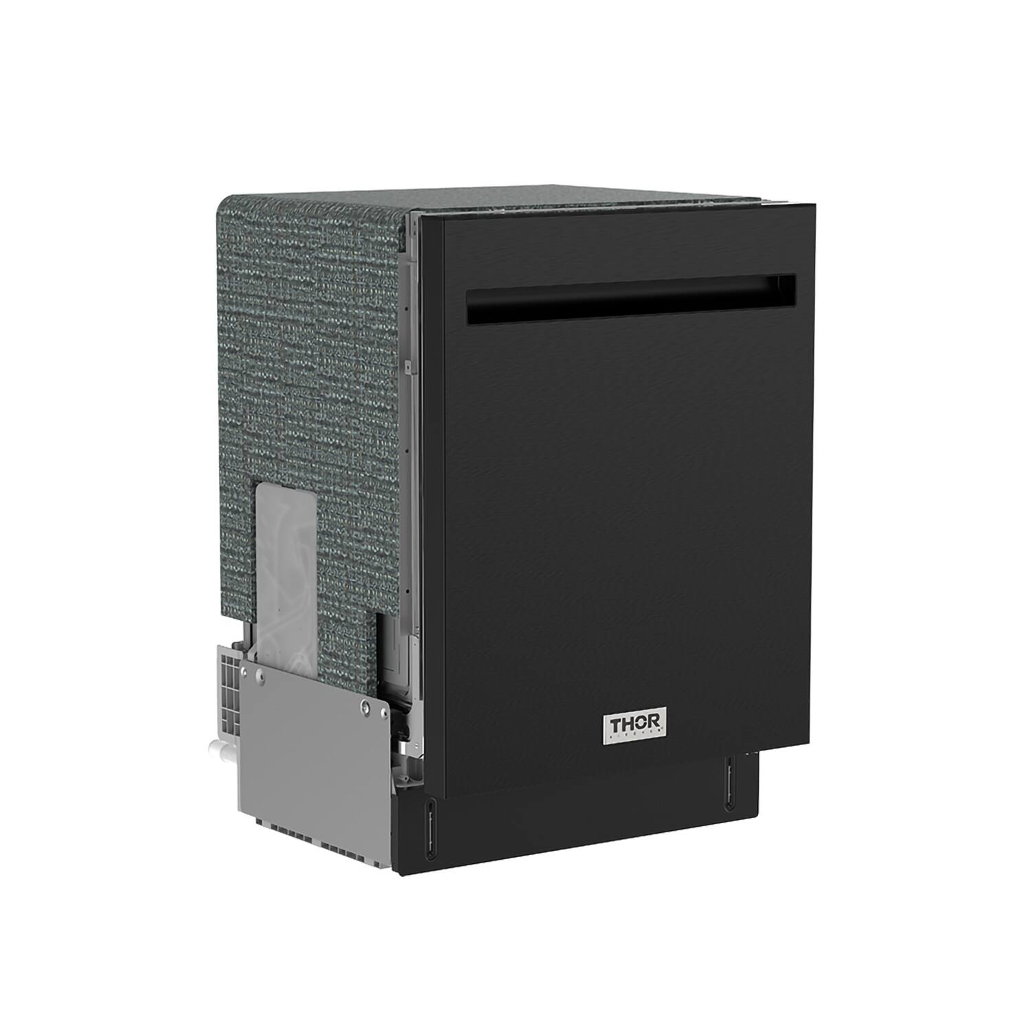 Left. Thor Kitchen - 24" Top Control Built-In Dishwasher Stainless Steel Tub with Pocket Handle, 51 dBA - Matte Black.