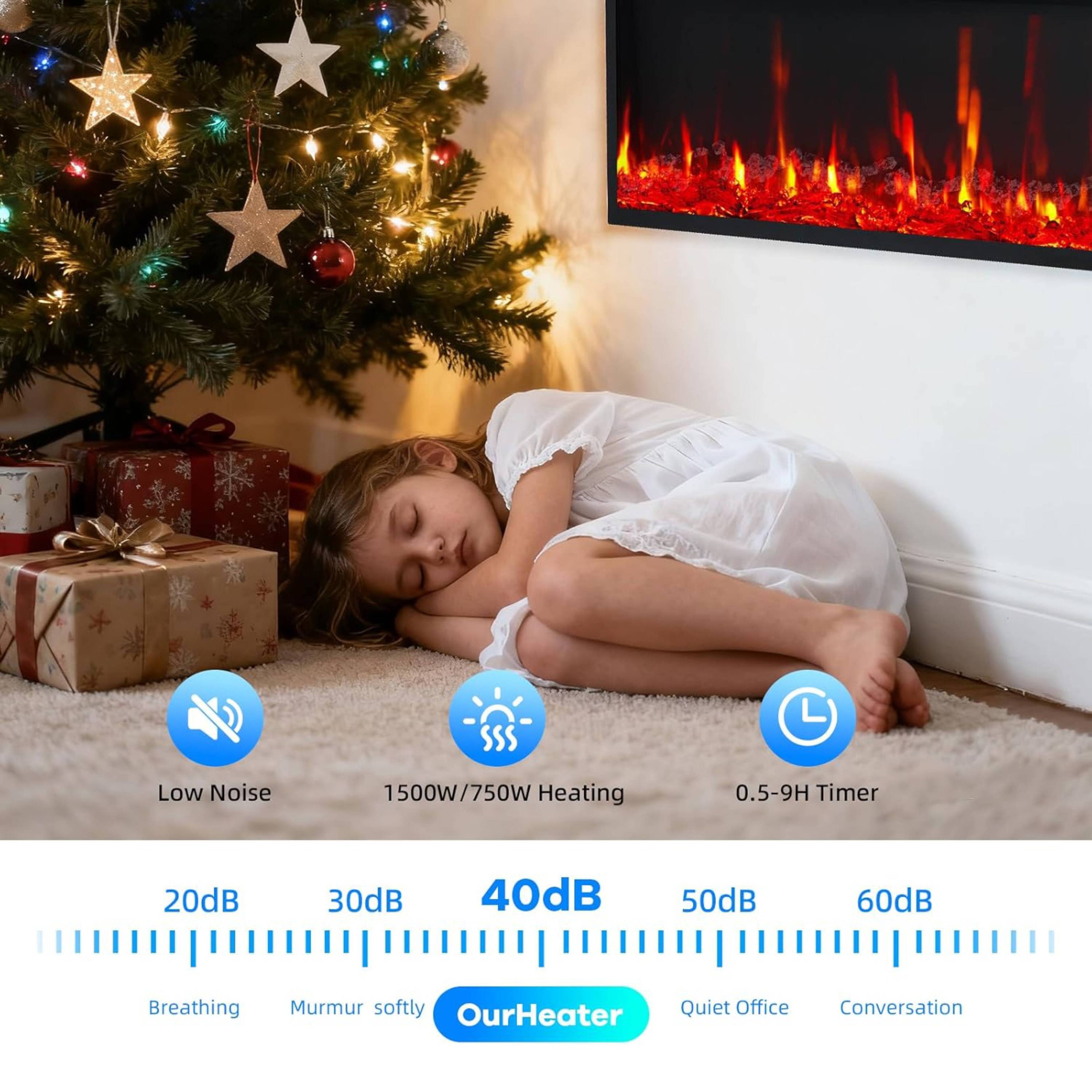 Low Noise  
1500W/750W Heating  
0.5-9H Timer  

20dB  
30dB  
40dB  
50dB  
60dB  

Breathing  
Murmur softly  
OurHeater  
Quiet Office  
Conversation