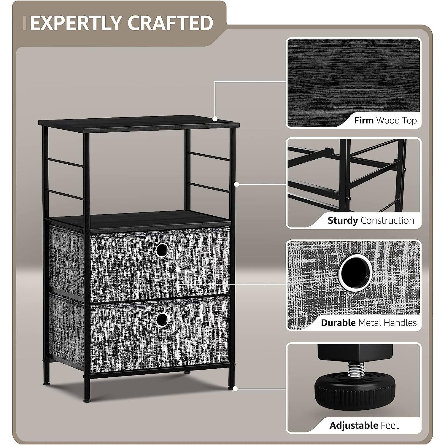 EXPERTLY CRAFTED

- Firm Wood Top
- Sturdy Construction
- Durable Metal Handles
- Adjustable Feet