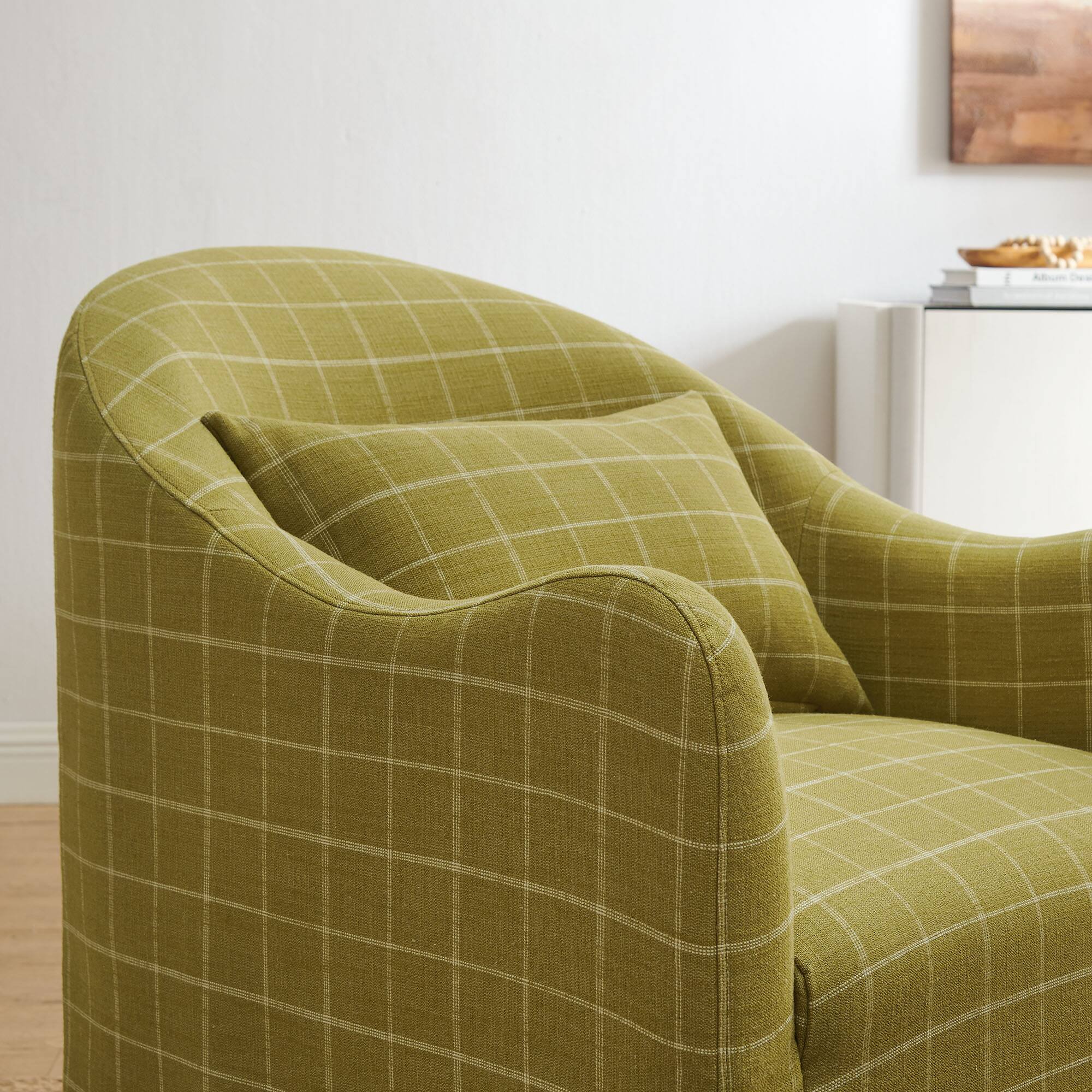Alt View 1. Modway - Bardot Linen Blend Accent Chair by Modway - Artichoke Windowpane Check.
