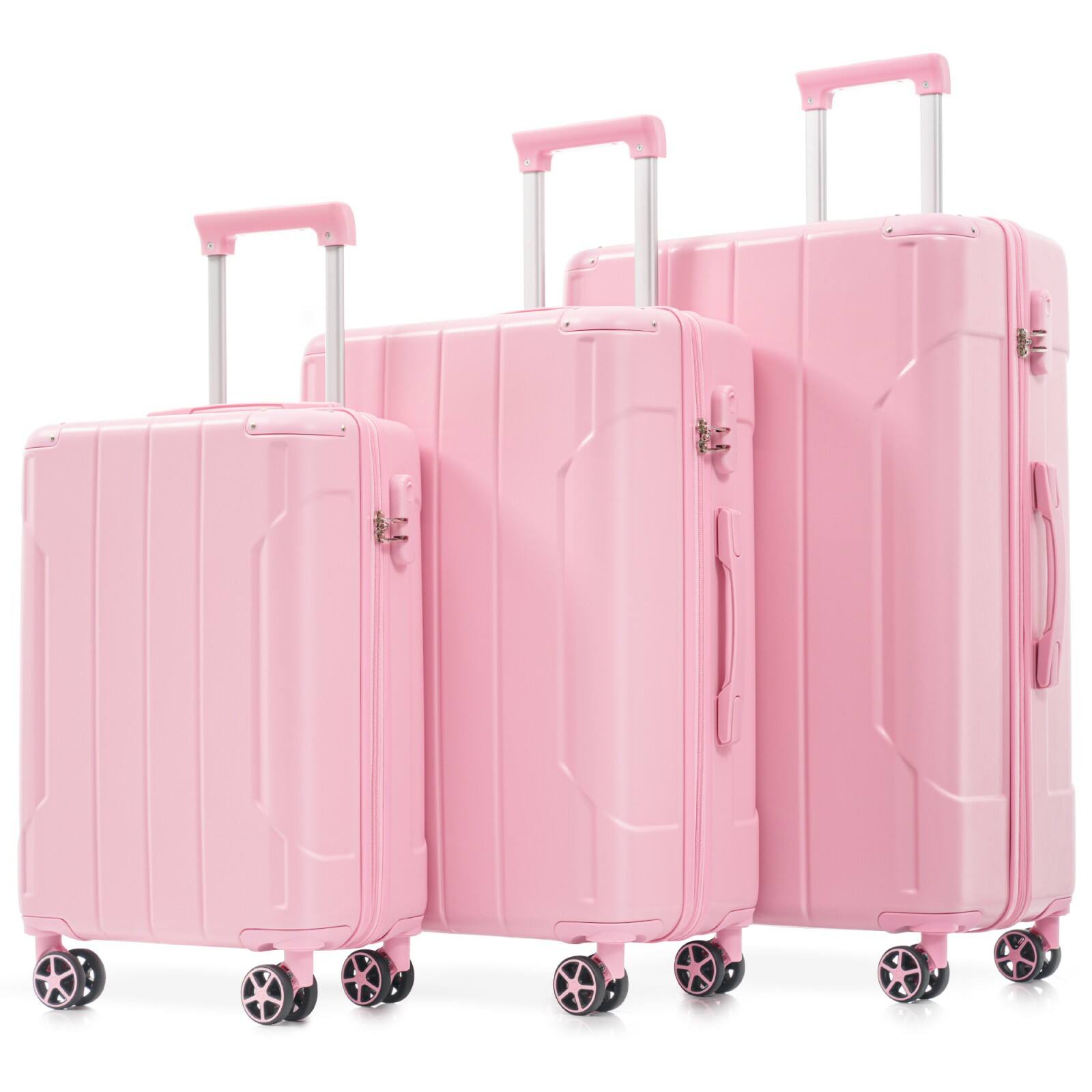 Ecooso - Luggage Sets 3 Piece, Hard shell ABS Lightweight Durable Suitcases with Double Spinner Wheels 20/24/28 Inch - Pink