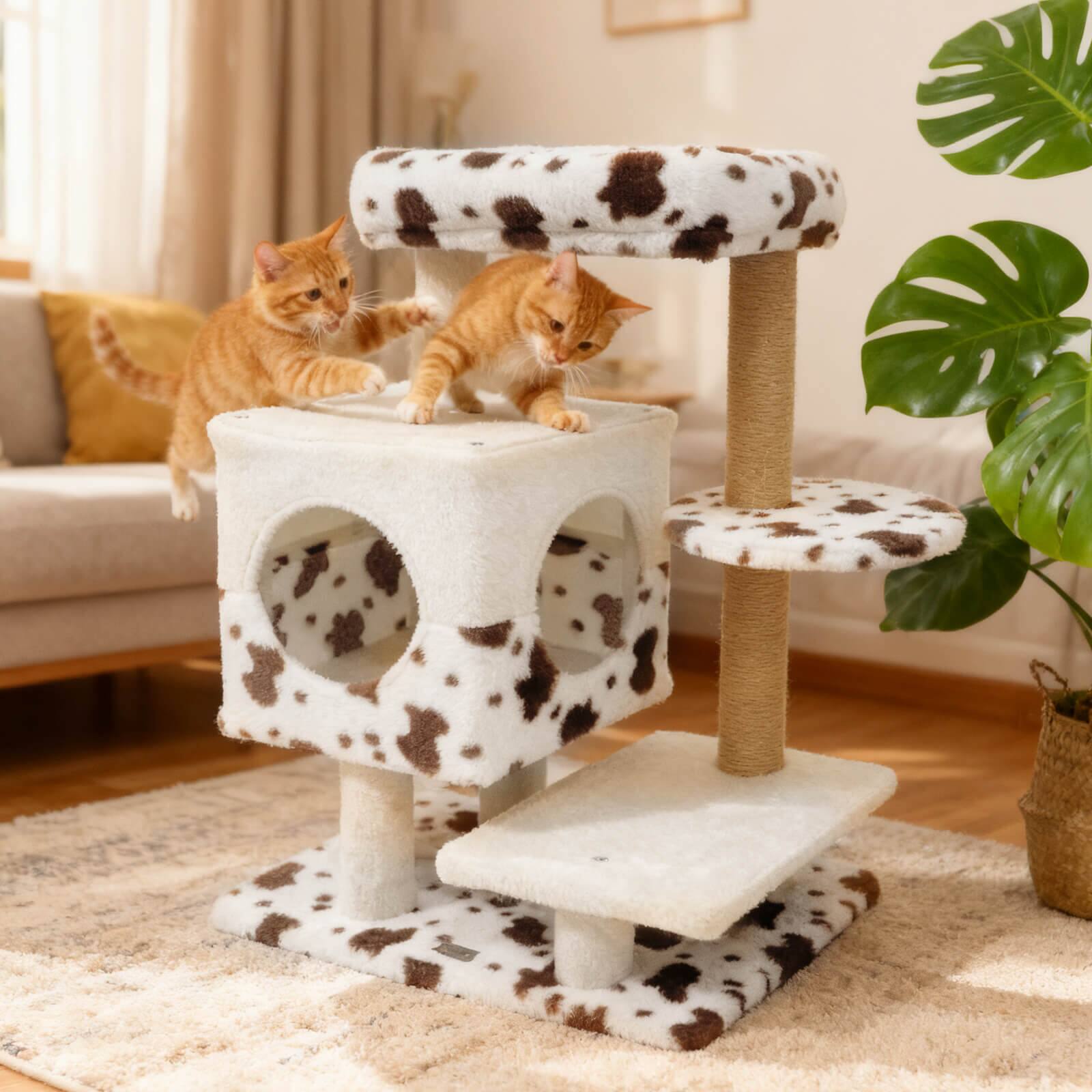 Alt View 1. Costway - Costway Modern Cat Tree with Wide Upholstered Perch & 2-Entrance Cat Condo Scratching Posts.