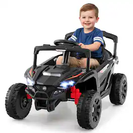 Costway - 12V Kids Ride On Car Battery Powered Electric Remote Control LED Lights Music - Black