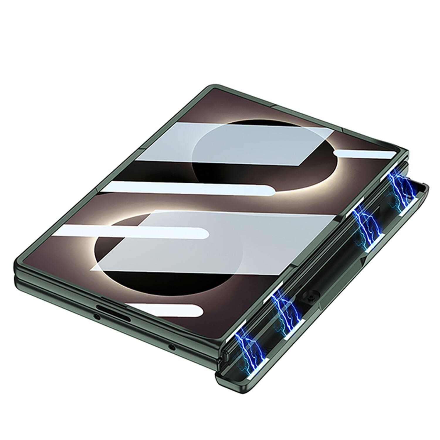 Alt View 4. Dteck - Rugged Magnetic Case for Samsung Galaxy Z Fold8 with Kickstand, Shockproof Hinge Protective Cover Built in Screen Glass - Black.