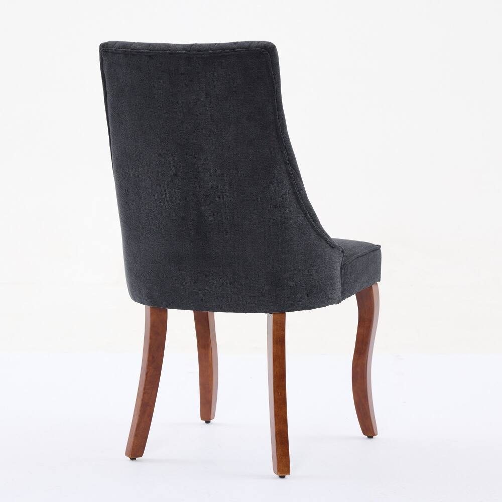 Alt View 2. Loheer - Loheer Black Upholstered Dining Chairs Set of 2 High Back Fabric Kitchen Chairs with Solid Wood Legs - Black.
