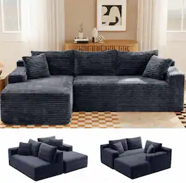 Anysun - 106.3" Modular Left Facing Cloud Combination Sofa – L-Shaped Living Room Sofa with Recliner, Modern Minimalist Design - Gray