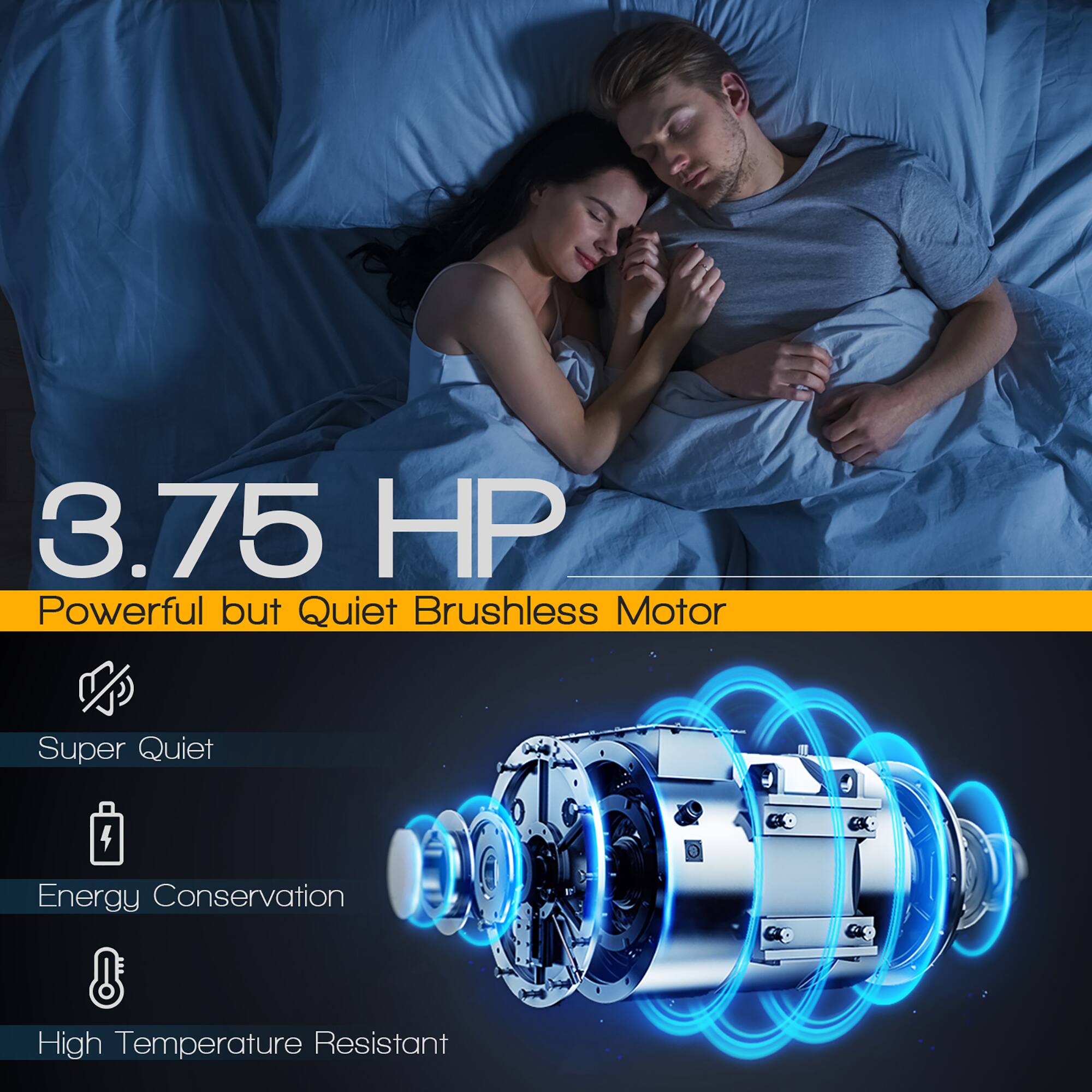 3.75 HP Powerful but Quiet Brushless Motor  
- Super Quiet  
- Energy Conservation  
- High Temperature Resistant