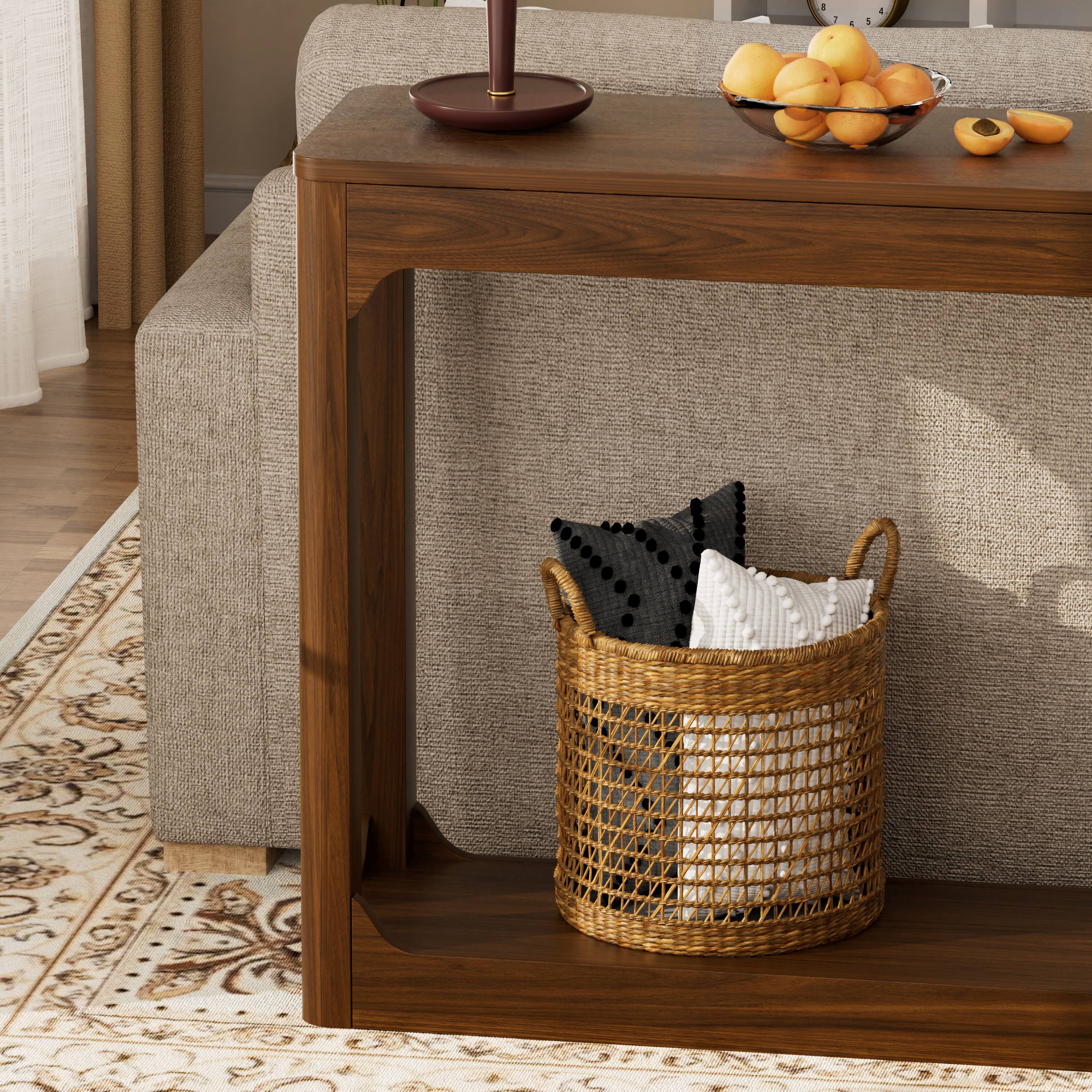 Alt View 8. Forest'nSky - Walnut 55.1-inch curved-leg storage table wooden side table for entryways - Walnut.
