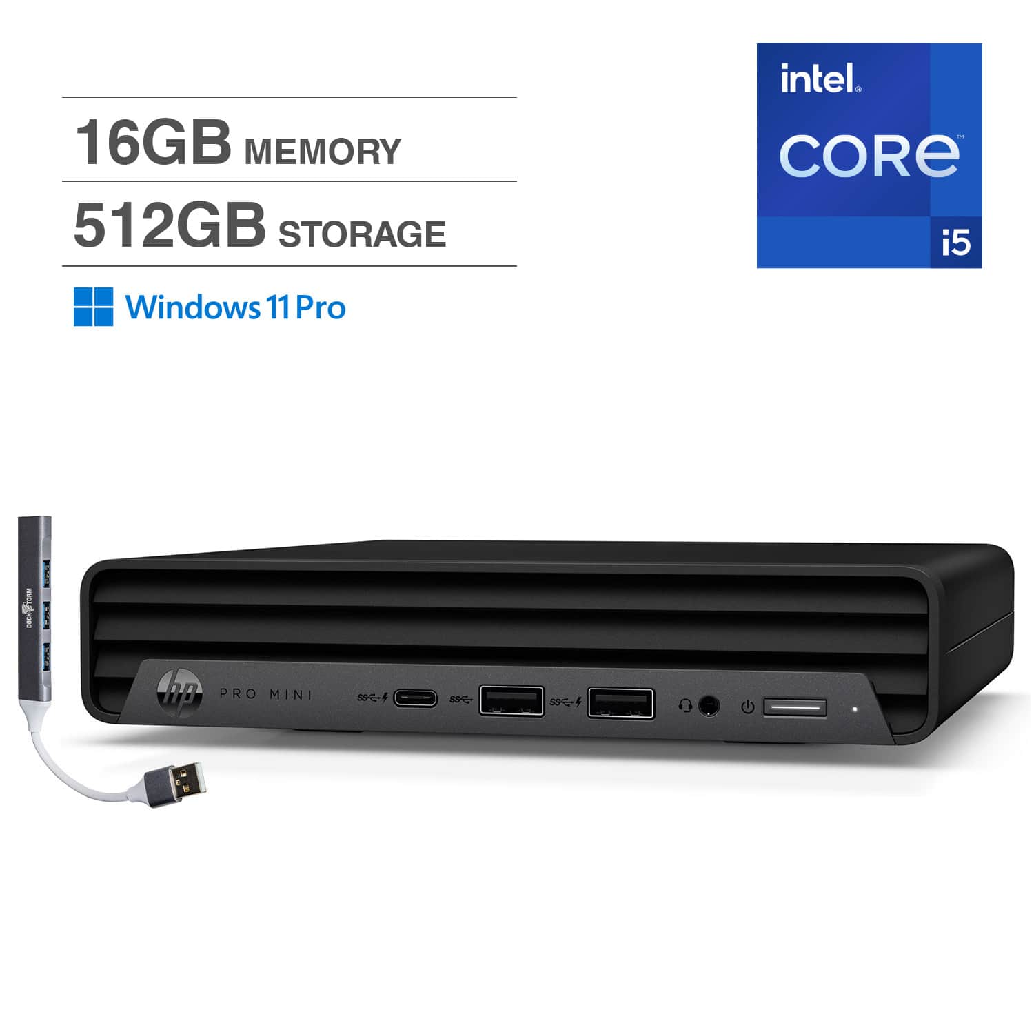 HP - Pro Mini 400 Mini Desktop (Intel i5-14500T, 16GB DDR4, 512GB PCIe SSD, Intel UHD 770, Win 11 Pro) w/USB Hub - Black