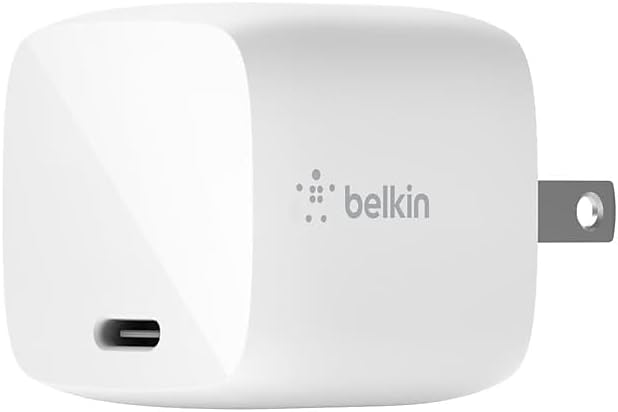 Left. Belkin - Belkin Boost Charge 30W GaN Wall Charger + USB-C to Lightning - White.