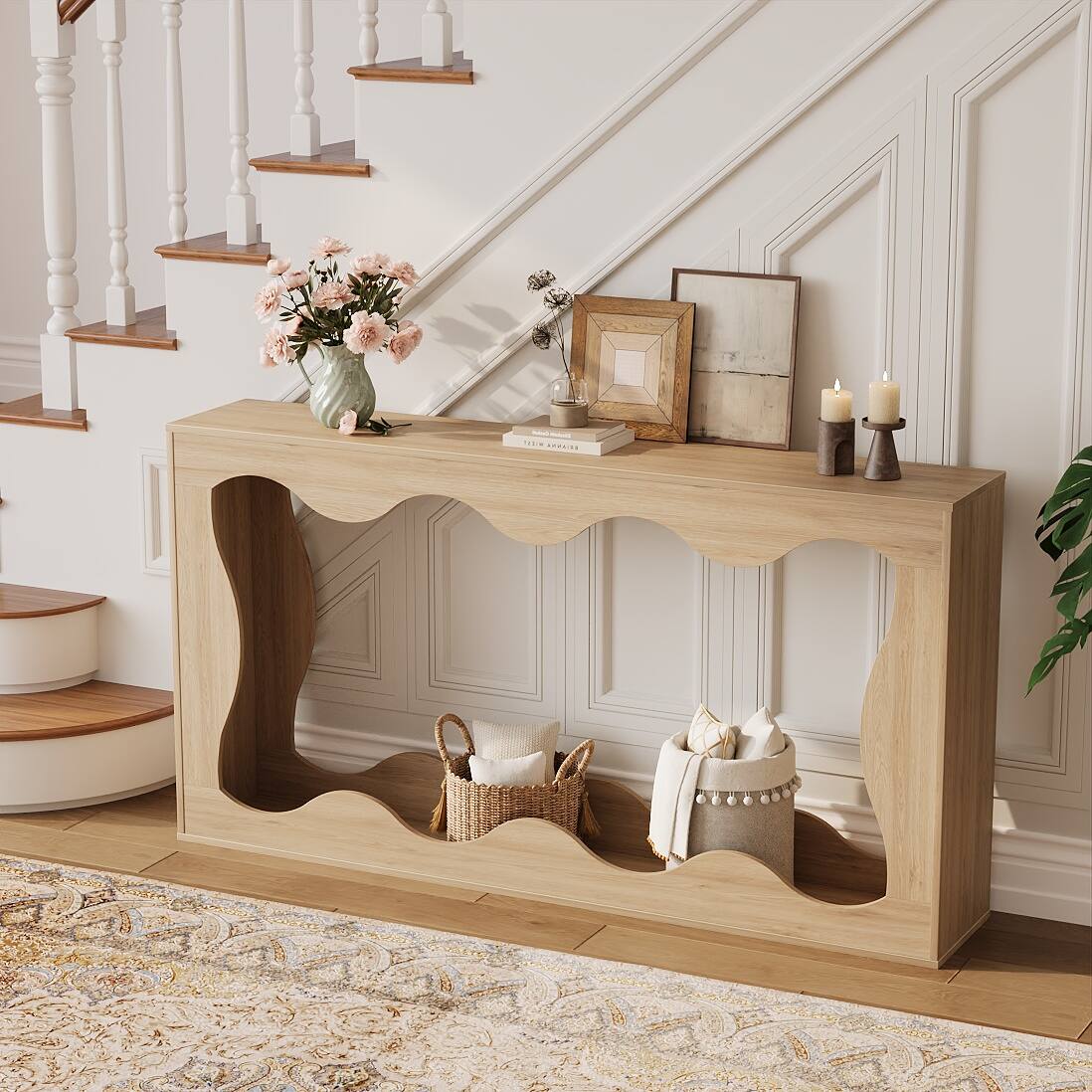 Alt View 3. Acekool - 63" Long Farmhouse Console Table with Storage - Natural.