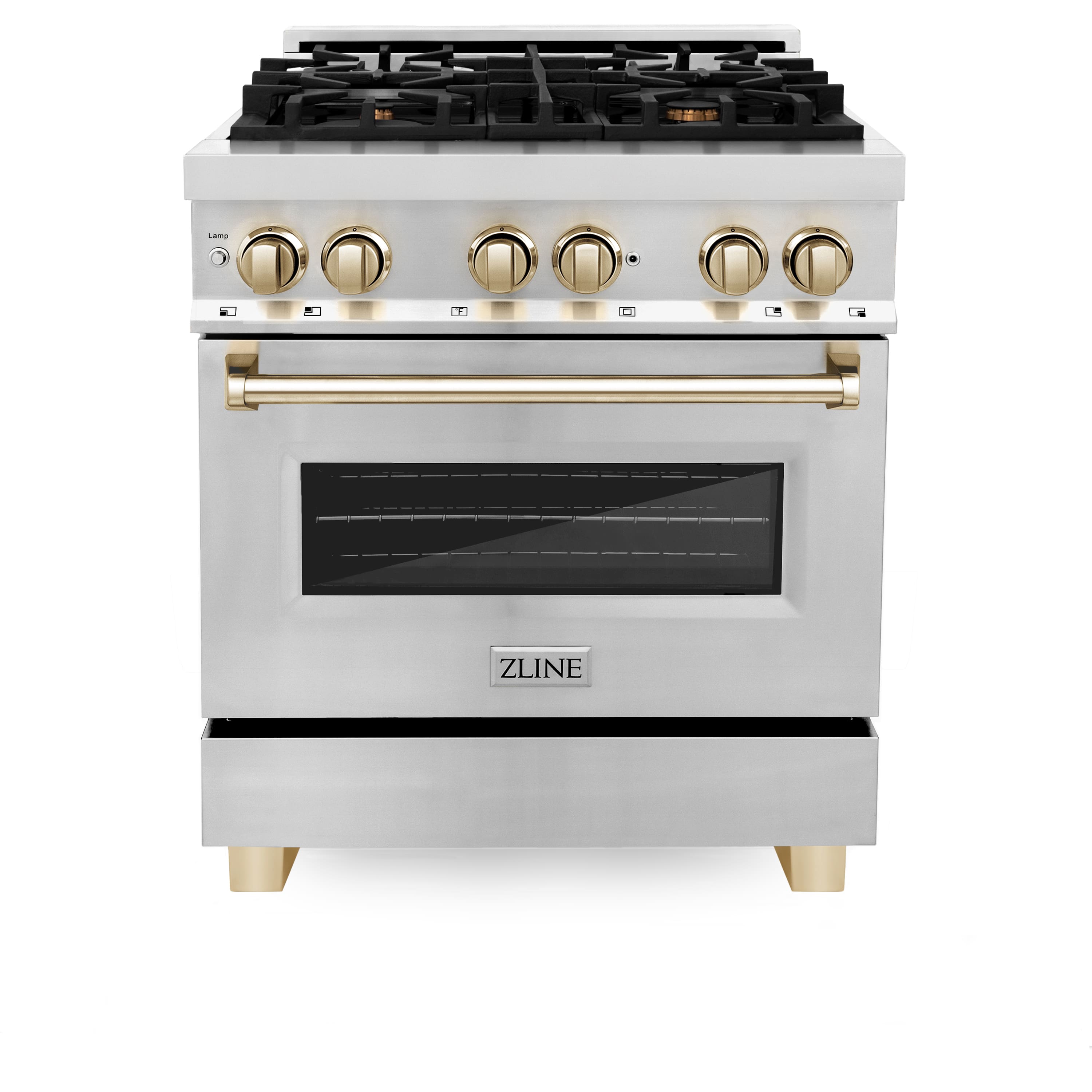 ZLINE - Autograph 30" Legacy Dual Fuel Range w/ 4 Burners & Polished Gold Accents (RAZ-30-G) - Stainless Steel/Polished Gold Accents - Front_Zoom