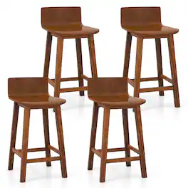 Gymax - 24.5'' Solid Wood Bar Stools Set of 4 Home Counter Kitchen Stools w/ Low Backrest & Footrest - Brown
