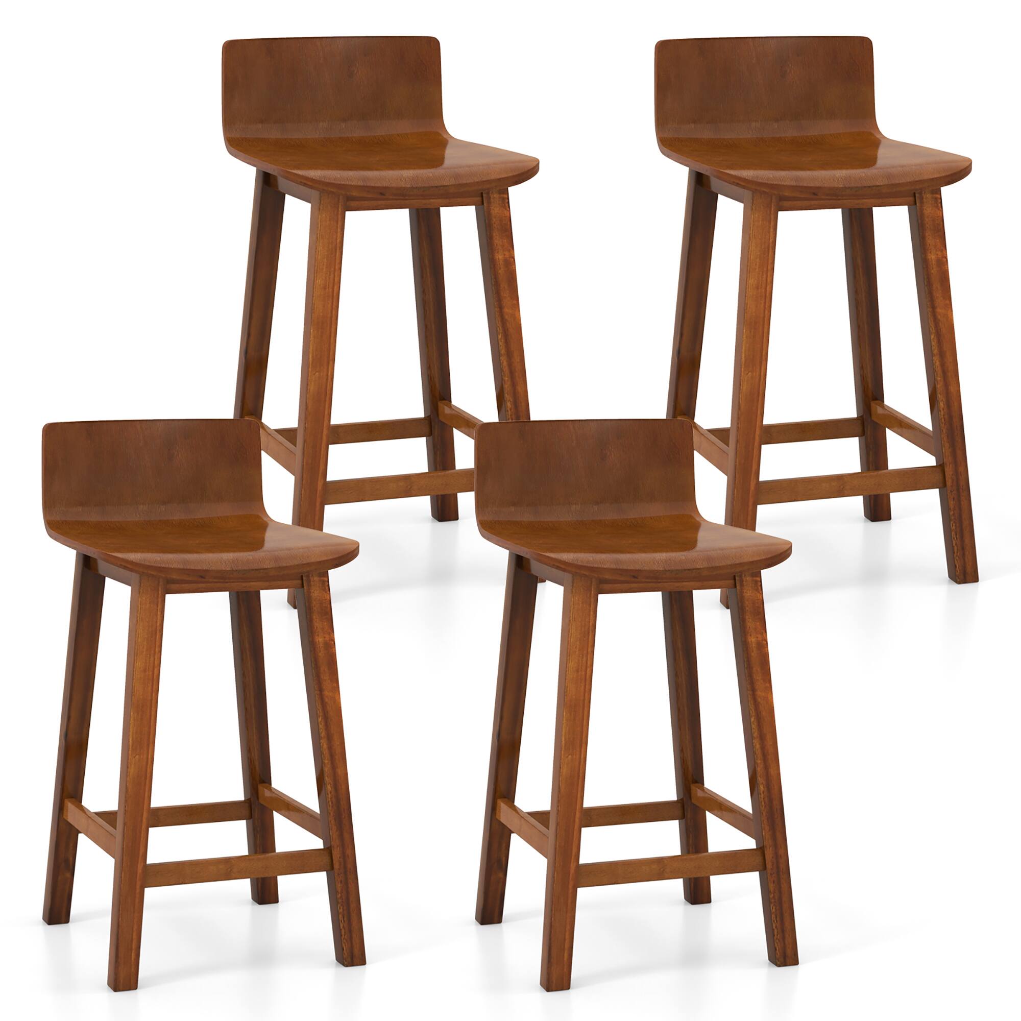 Front. Gymax - Gymax 24.5'' Solid Wood Bar Stools Set of 4 Home Counter Kitchen Stools w/ Low Backrest & Footrest - Brown.
