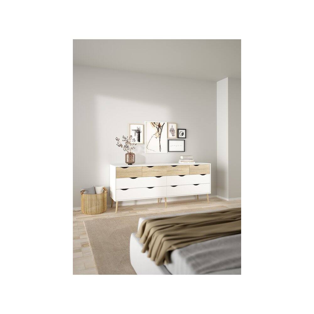 Alt View 5. Tvilum - Diana 8 Drawer Double Dresser/Oak Structure - White.