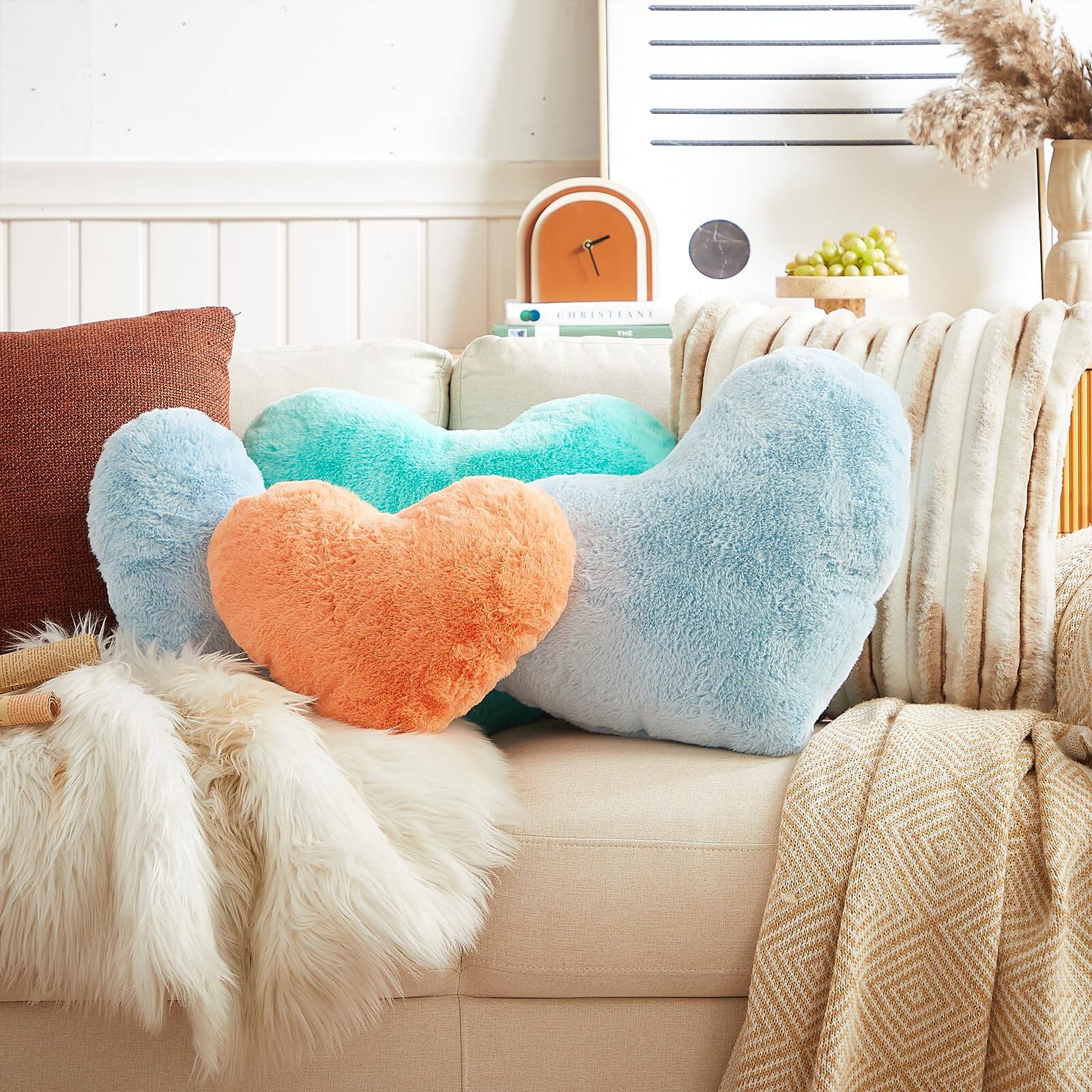 Alt View 4. Paradigms Interiors - Heart Pillows Shaped Ultra Soft Extra-large Fluffy Love Throw Gifts Women Living Room Decor 15x - Beige-10 X 13 inches.