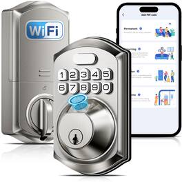 GlowWise - WiFi Smart Lock with Fingerprint & Keypad, App & Alexa Control, IP55 Waterproof Keyless Entry Deadbolt, Satin Nickel - Silver