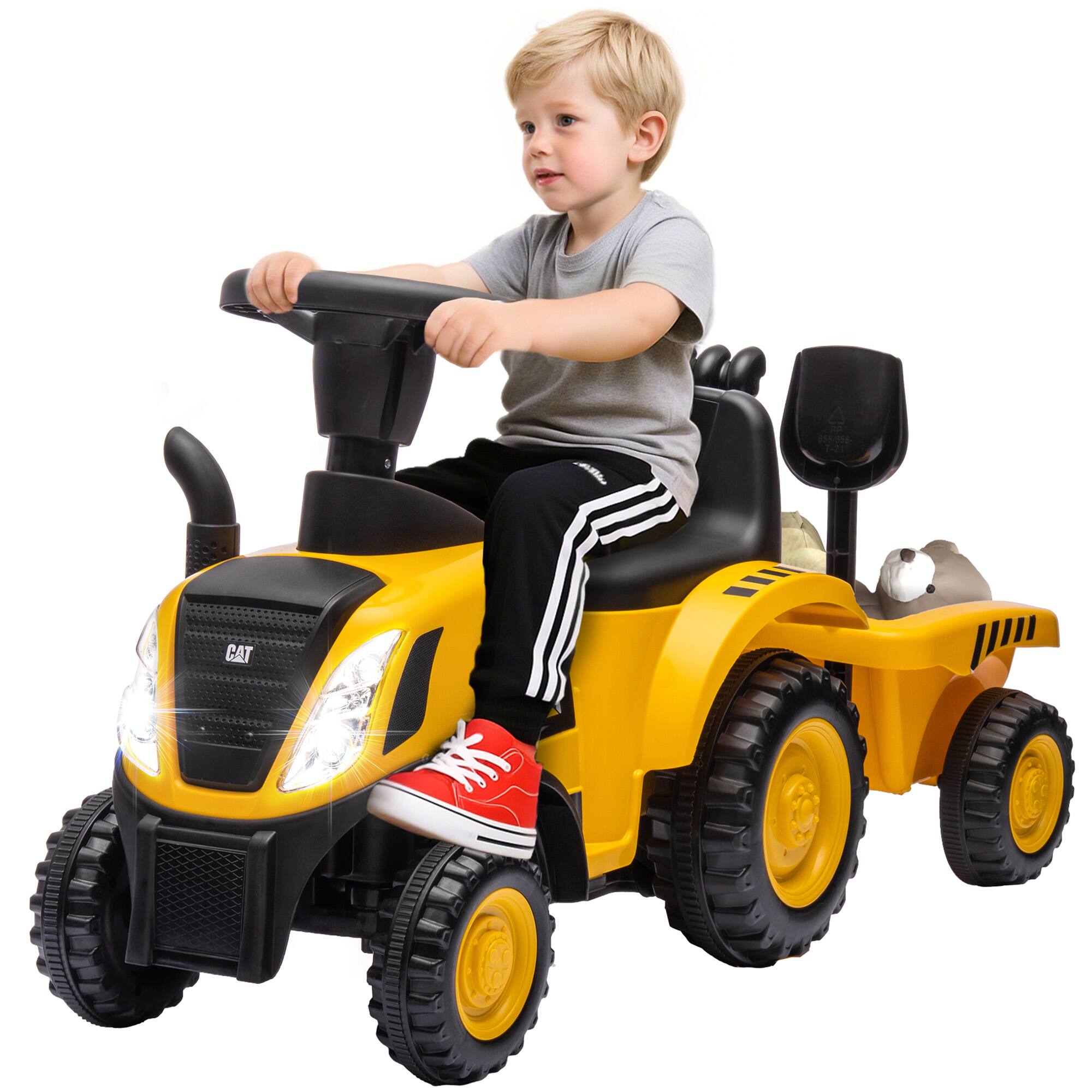 Qaba - 2 in 1 Ride on Tractor, Caterpillar Licensed Excavator, Shovel, Detachable Trailer, Push Car, 18-36 Months