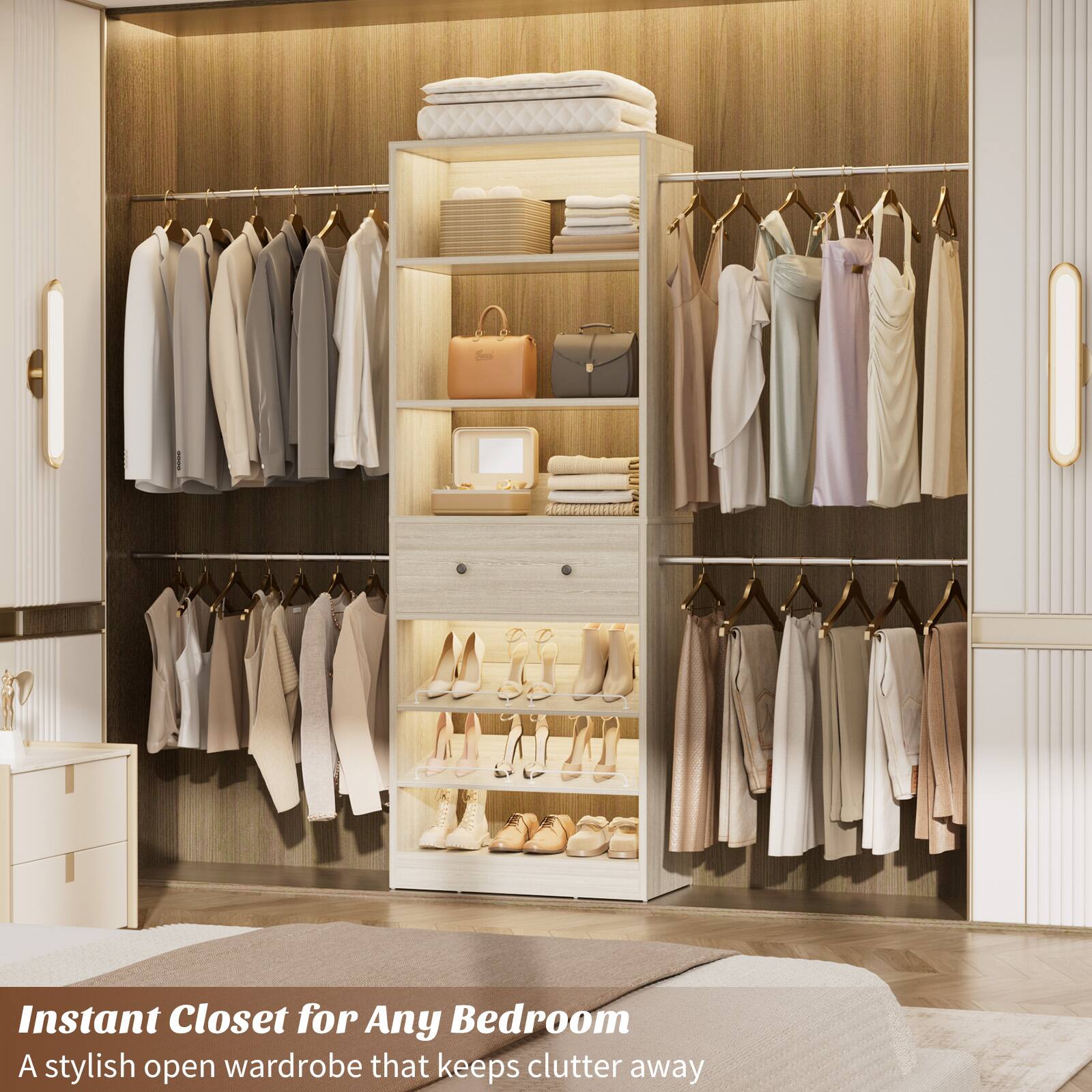 Instant Closet for Any Bedroom  
A stylish open wardrobe that keeps clutter away