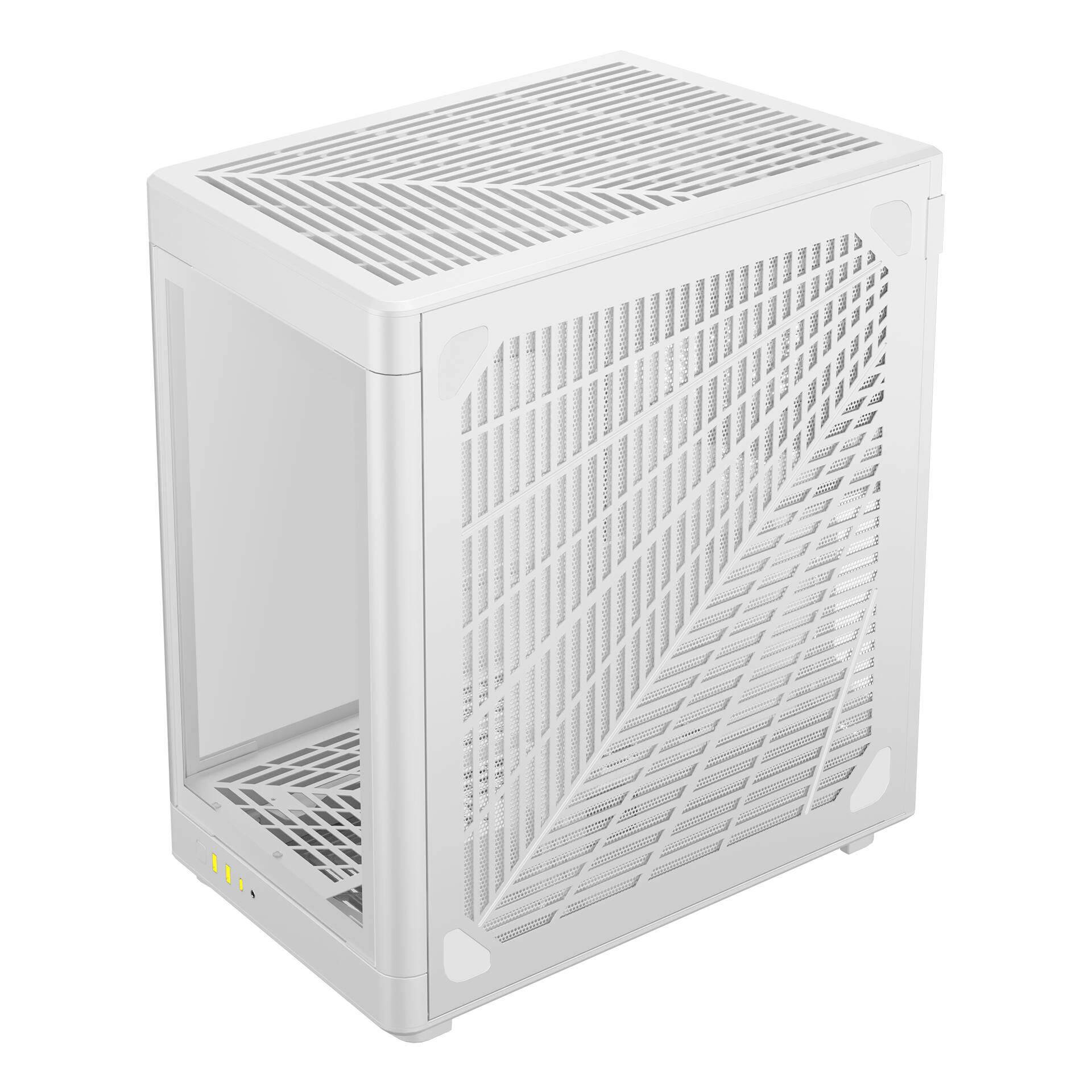 Alt View 2. GAMDIAS - NESO P1 White/White Dual Chamber ATX pc case trapezoidal, horizontal or vertical orientation, Fits GPU 426mm. - White.
