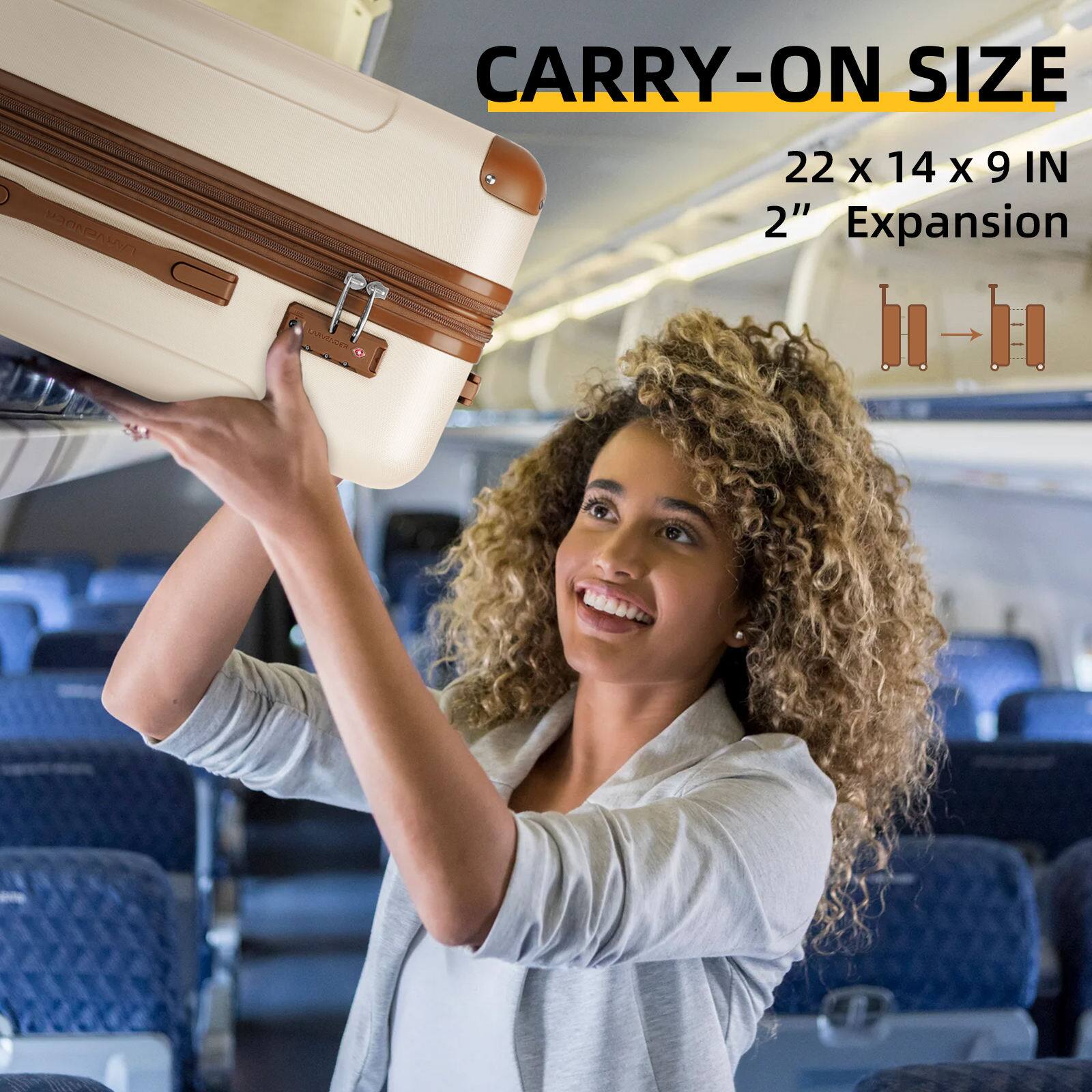 CARRY-ON SIZE  
22 x 14 x 9 IN  
2" Expansion