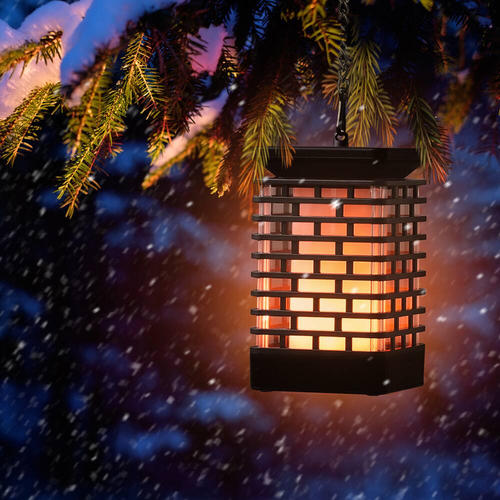 Alt View 3. Oumilen - 2 Pack Solar Hanging Flame Lantern Lights – IP65 Waterproof Flickering Realistic Flame LED Lamp for Garden.