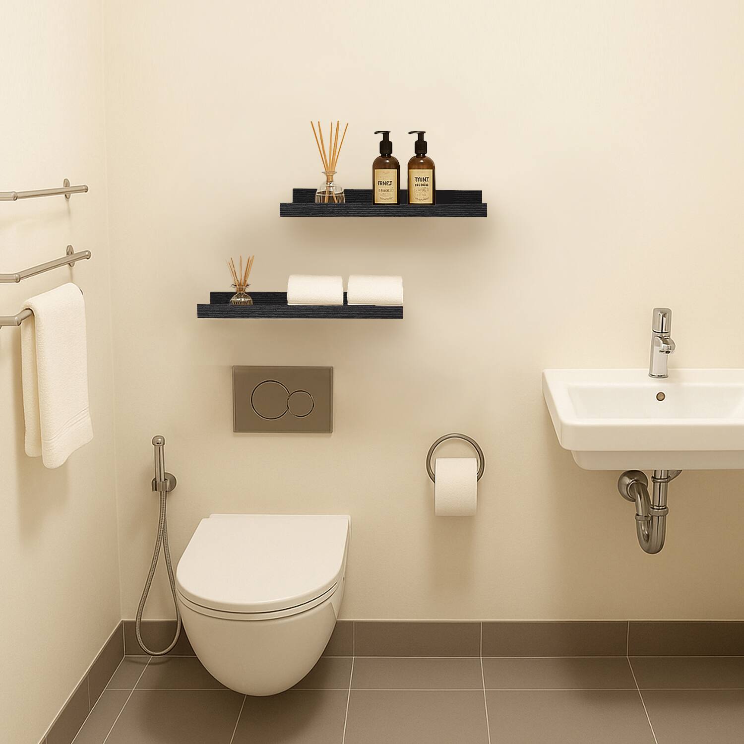 Alt View 9. Mifurn - 2 Pack 16 in Floating Picture Ledge Shelves, Wooden Wall Shelf for Books, Photos & Decor Display for Living Room - Black.