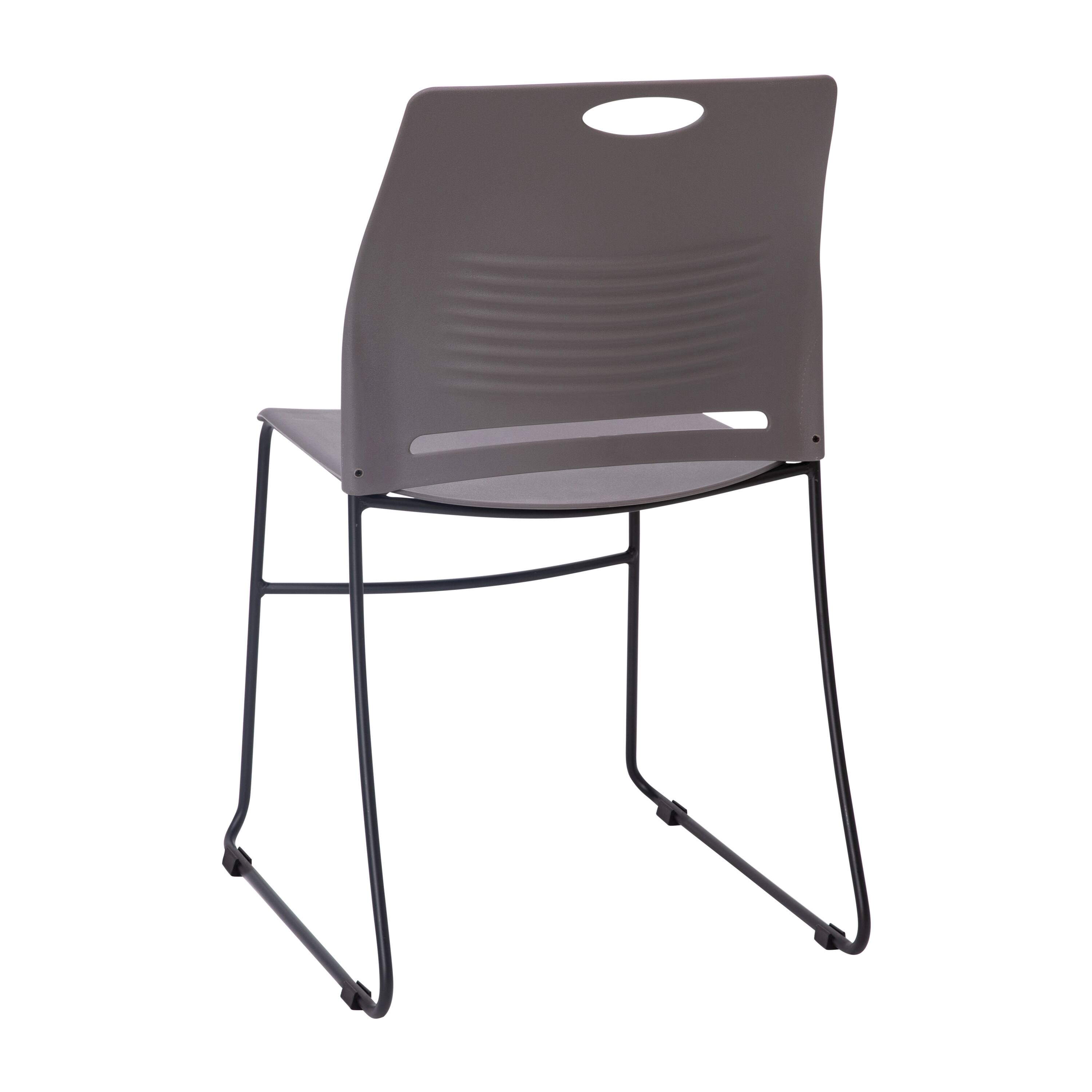 Alt View 8. Emma + Oliver - Heavy Duty 660 lb. Capacity Plastic Stack Chair with Steel Sled Base Frame - Gray.