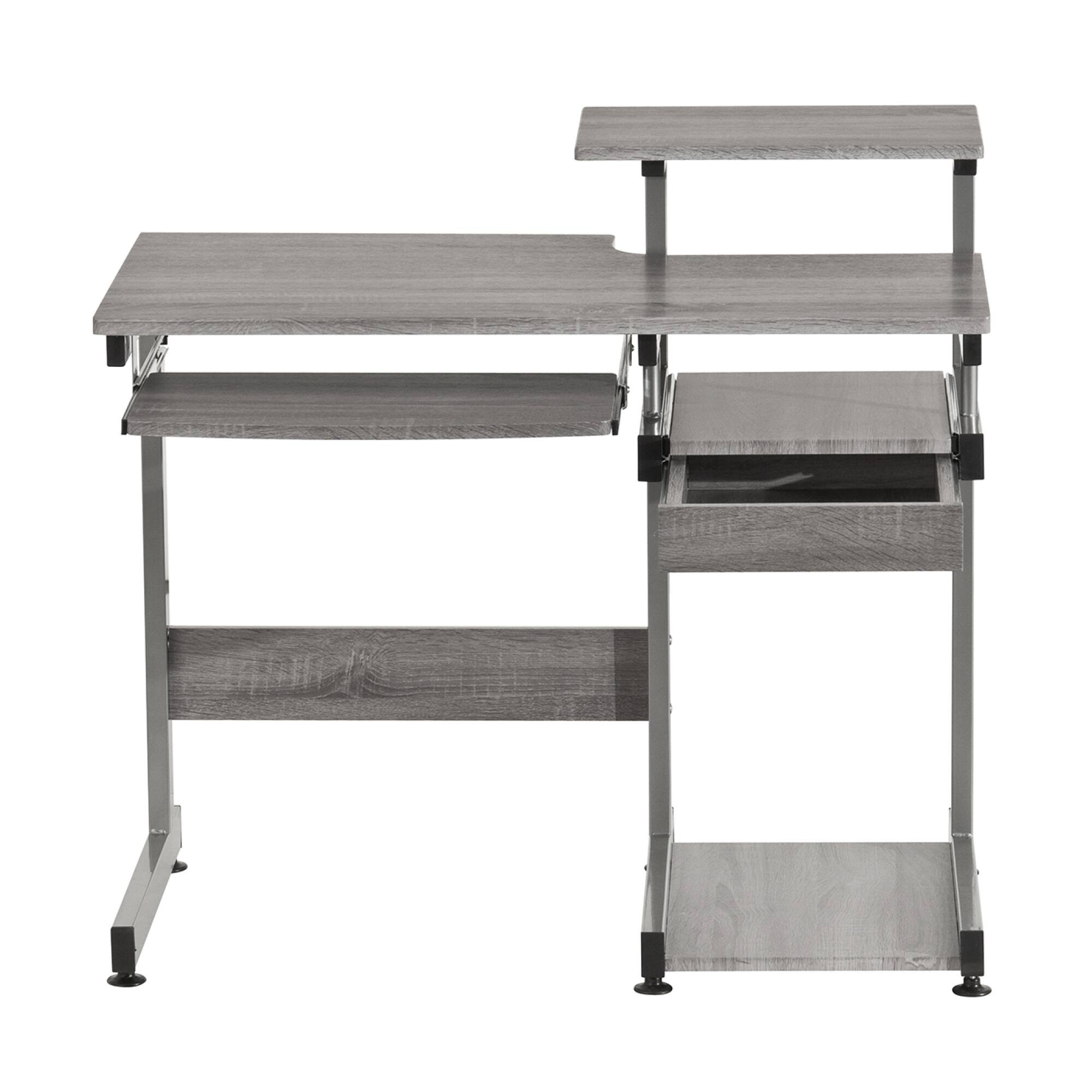 Alt View 7. GOODSILO - Complete Space-Saving Computer Workstation Desk with Keyboard Shelf and Utility Drawer - Gray.