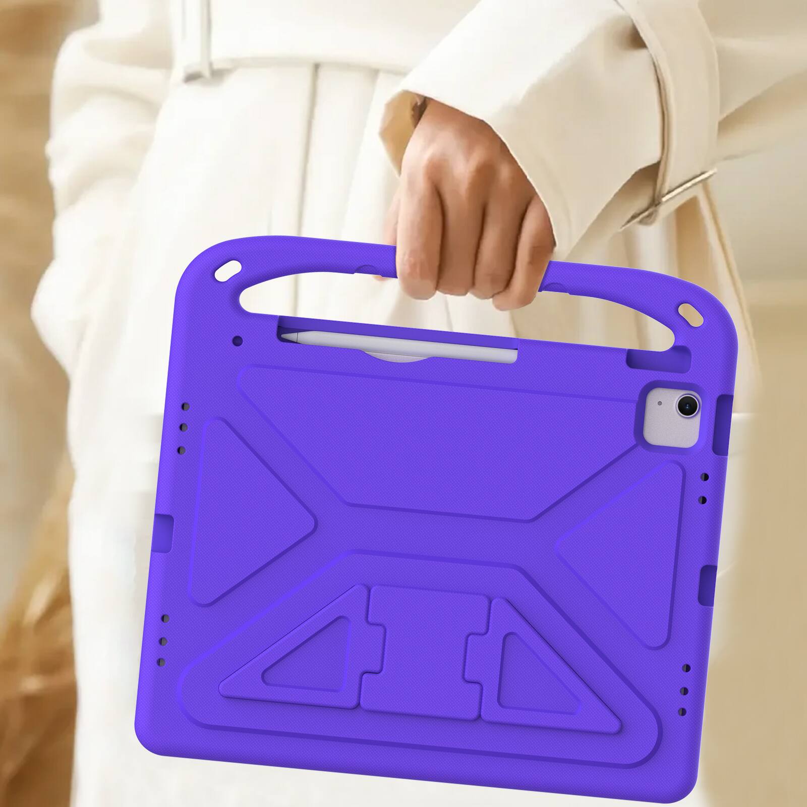 Alt View 2. Dteck - For iPad Air 13 M4(2026)/(2025)/(2024) Rugged Case Kids Friendly EVA Handle Grip Pencil Holder Kickstand Cover - Purple.