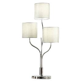 Manhattan Lane - Indi 30 Inch Table Lamp, 3 Drum Fabric Shade, Round Metal Base - Nickel, Silver, White