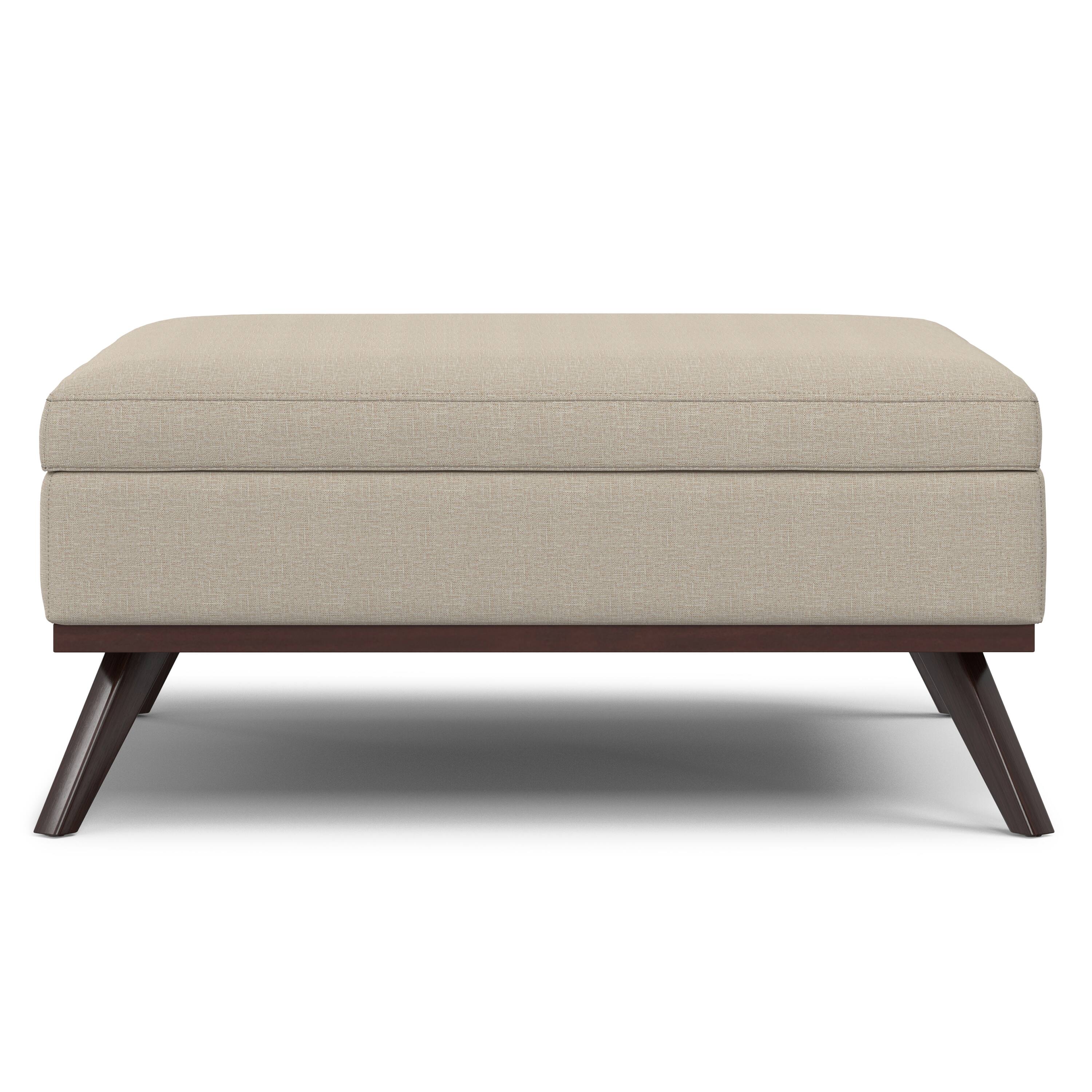 Left. Simpli Home - Owen 40 inch Wide XL Square Coffee Table Storage Ottoman in Natural Polyester Fabric - Natural.