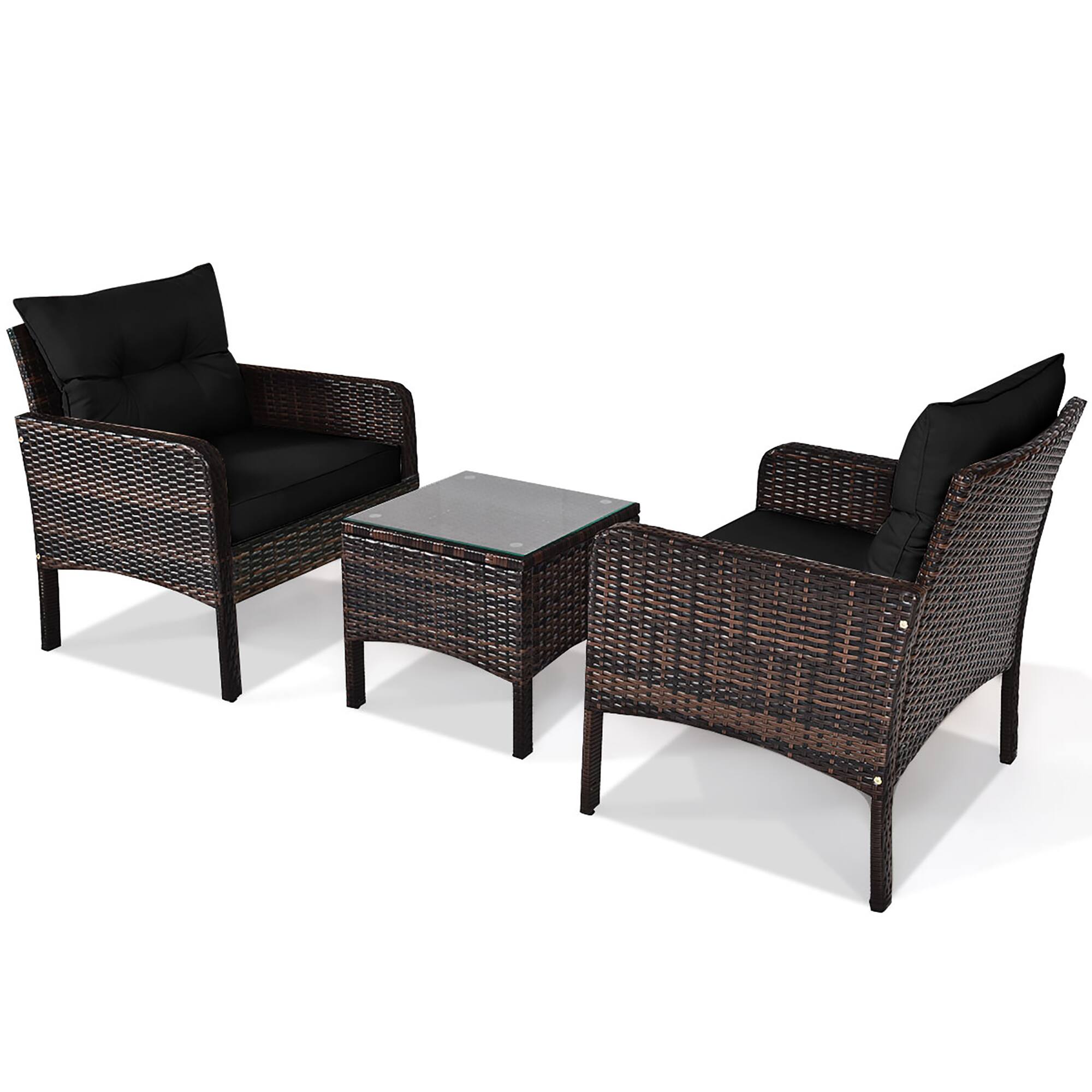 Angle. Costway - 3PCS Outdoor Rattan Conversation Set Patio Garden Cushioned Sofa Chair - Black.