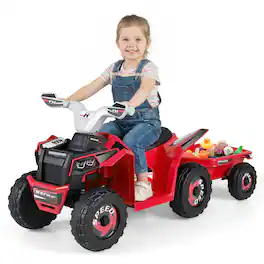 Gymax - 6V Kids Electric ATV Car Battery-Powered Ride on Toy w/Removable Back Trailer - Red