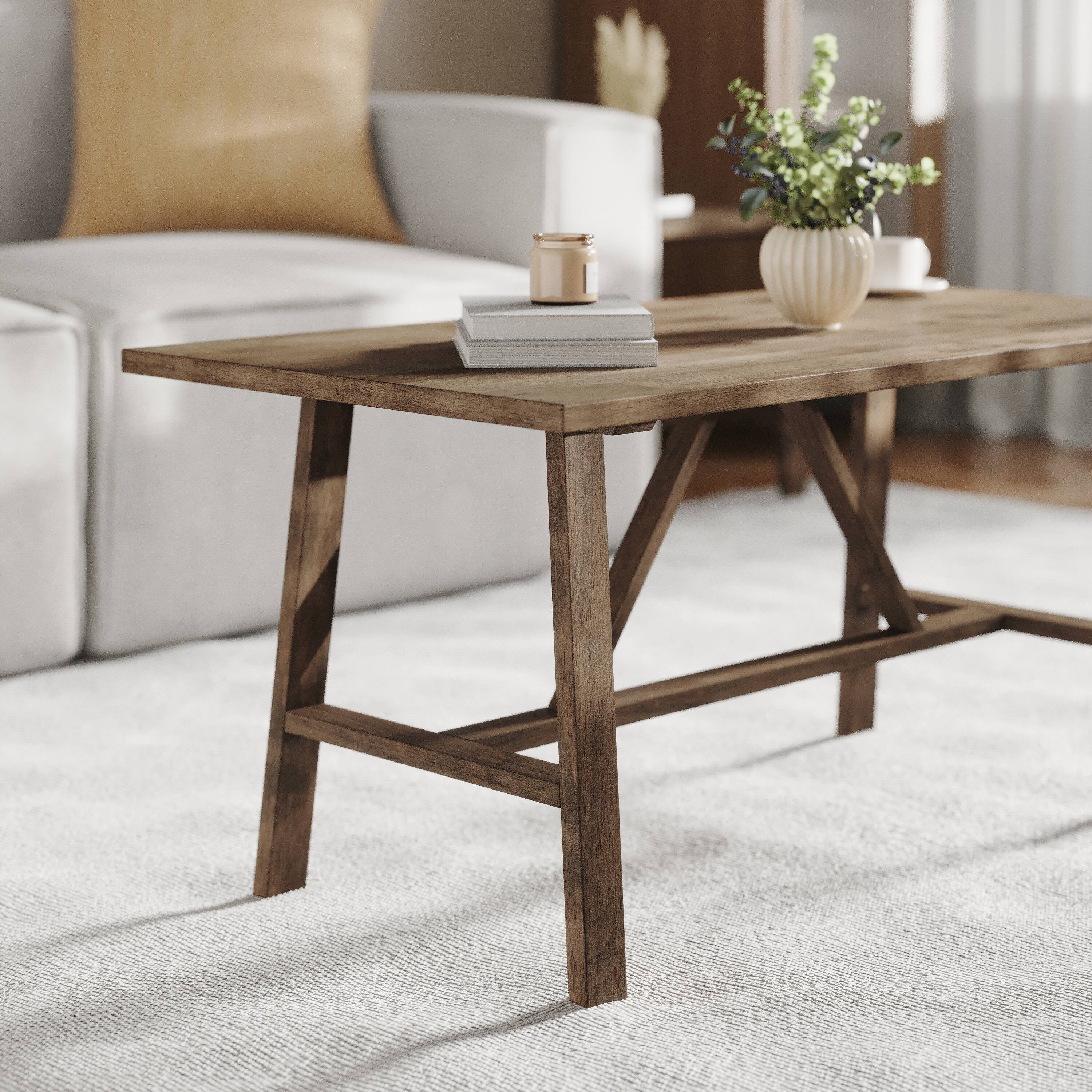 Alt View 3. Flash Furniture - Eli Solid Wood Farmhouse Coffee Table, Trestle Style Accent Table in Rustic Brown - Brown.