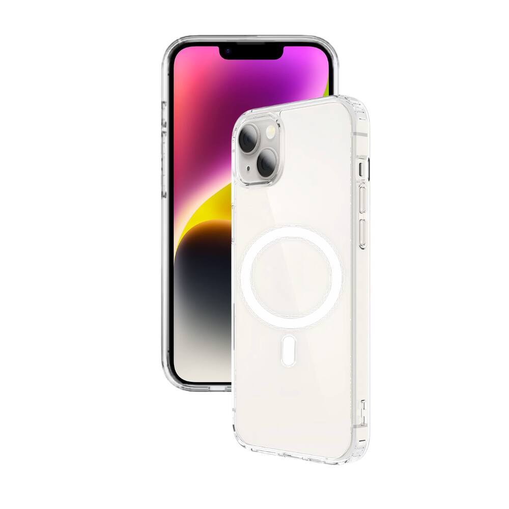 Front. Qixxronics - for iPhone 14 Magnetic Case Shockproof Phone Cover Compatible with Wireless Charging for iPhone 14 - Clear.