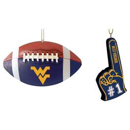 The Memory Company - West Virginia Mountaineers Two-Pack Football & Foam Finger Ornament Set - Multicolor