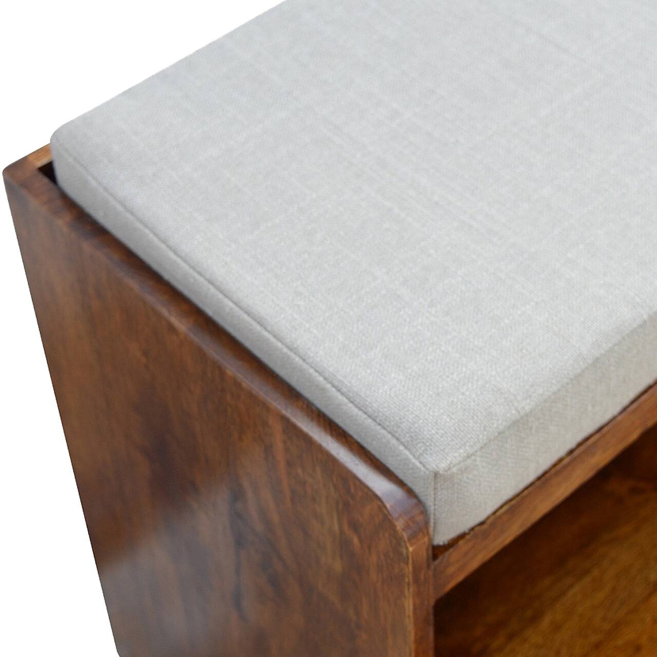 Alt View 1. Artisan Furniture - Artisan Furniture Solid Wood Mud Linen Pull out Shoe Bench, Upholstered, 2 Shelves, Brown & White - Brown & White.