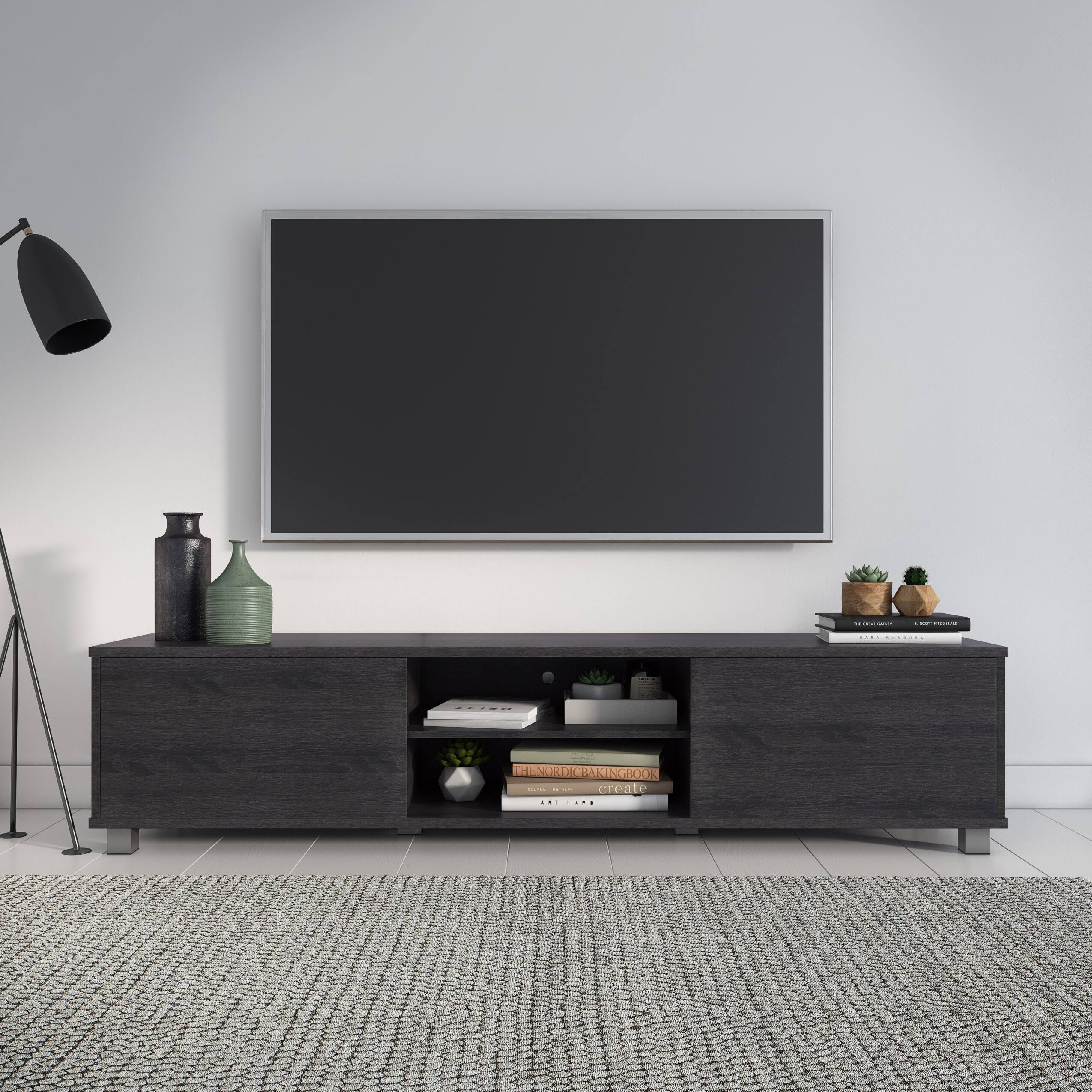 Angle. CorLiving - Hollywood Collection TV Stand with Open and Closed Cabinets for Most TVs up to 85" - Dark Gray.