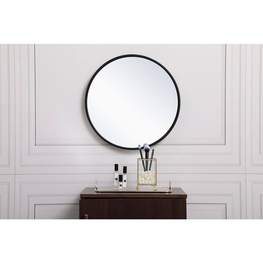 Front. Elegant Decor - Metal frame round mirror 18 inch in Black - Black.