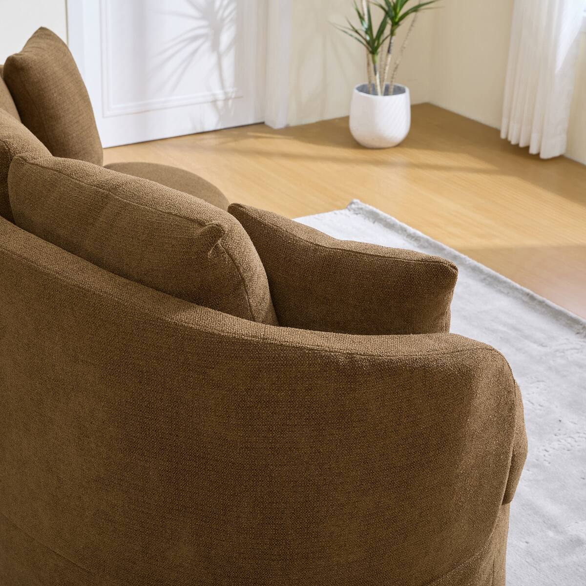 Alt View 1. Ropilly - Ropilly Curved Chenille Sofa, Brown Modern Sofa with Extra Deep Seat and Removable Cushions, 2 Seater - Brown.