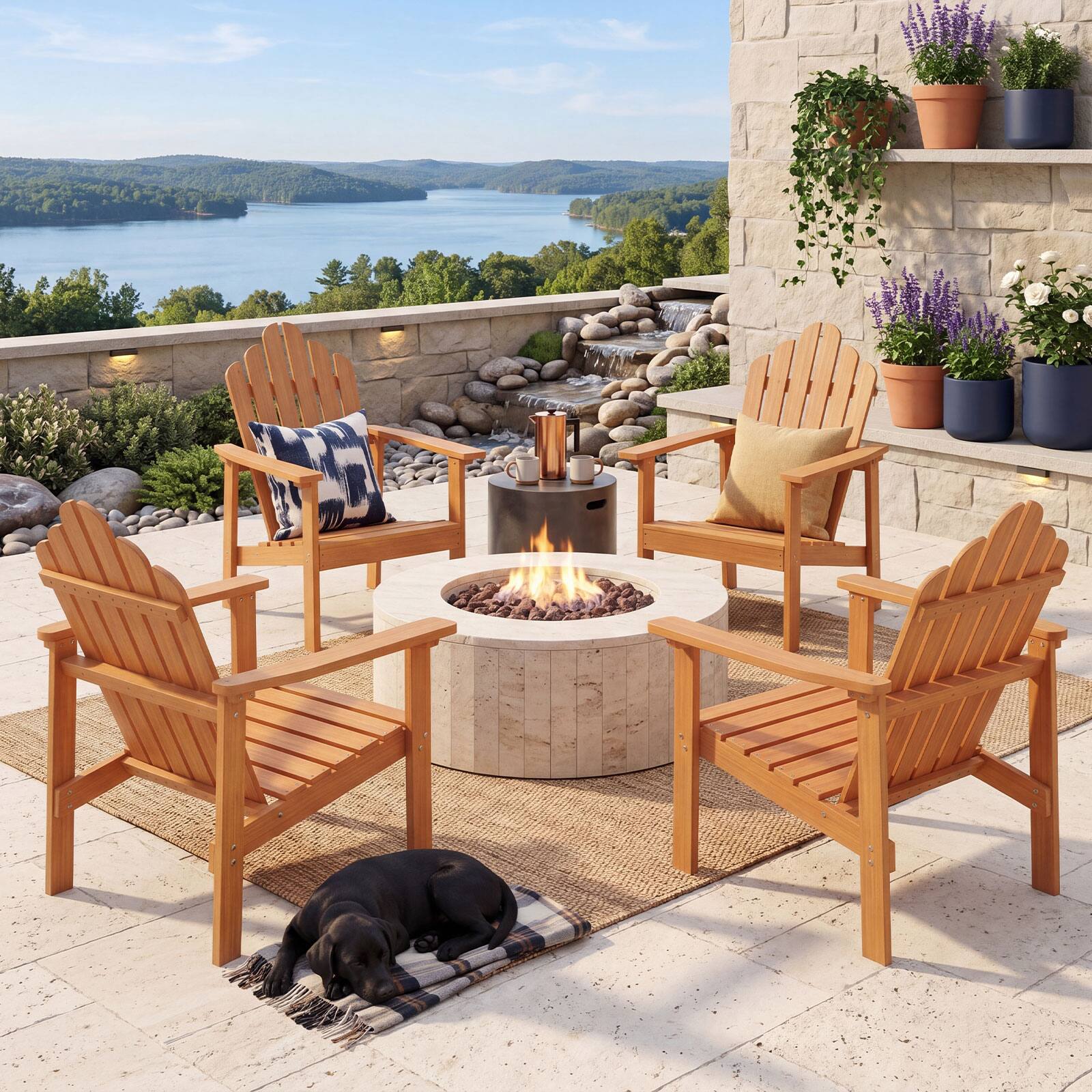 Alt View 1. Gymax - Gymax 4PCS Stackable Adirondack Chairs w/Slatted Backrests & Seats Built-in Armrests - Yellow.