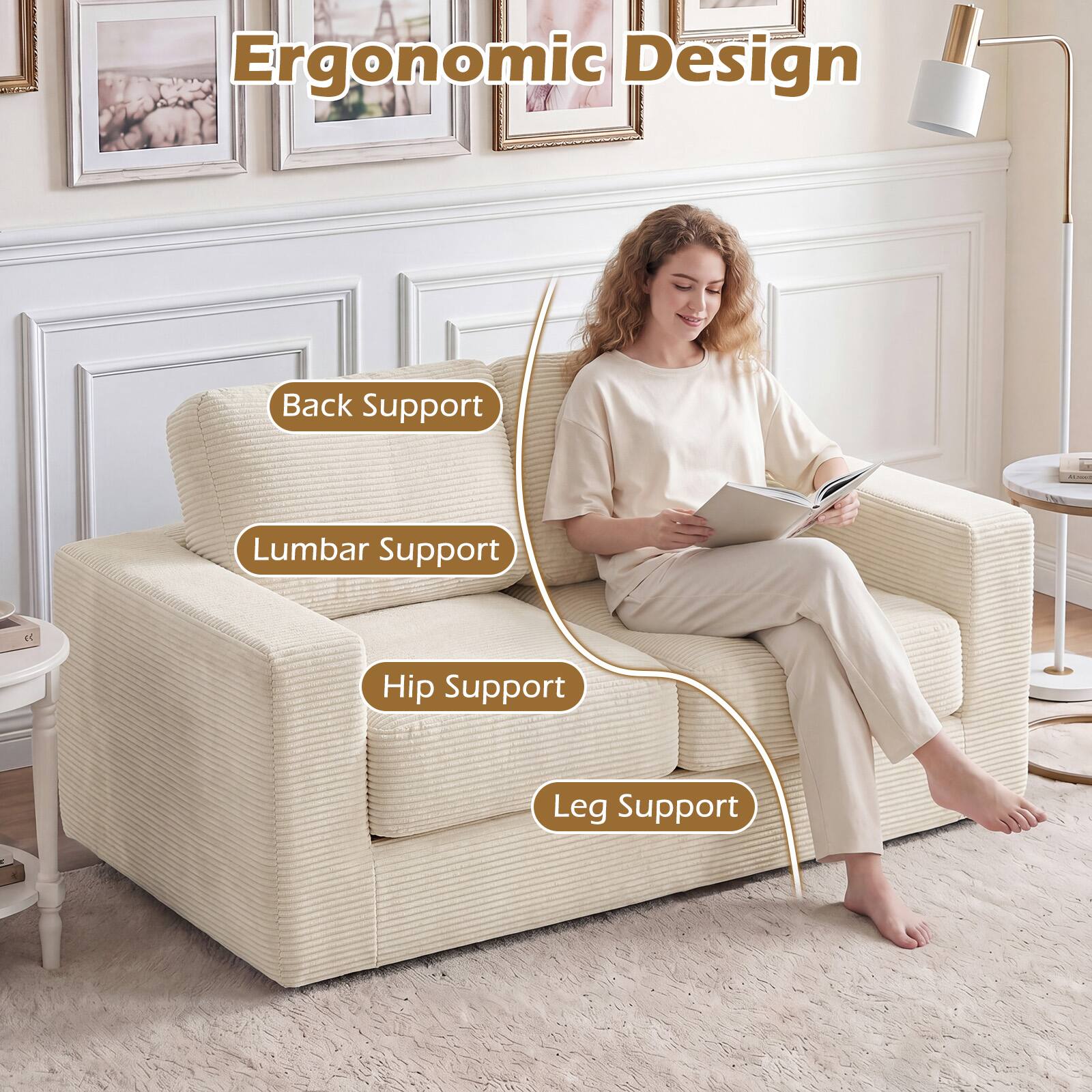 Ergonomic Design

- Back Support
- Lumbar Support
- Hip Support
- Leg Support